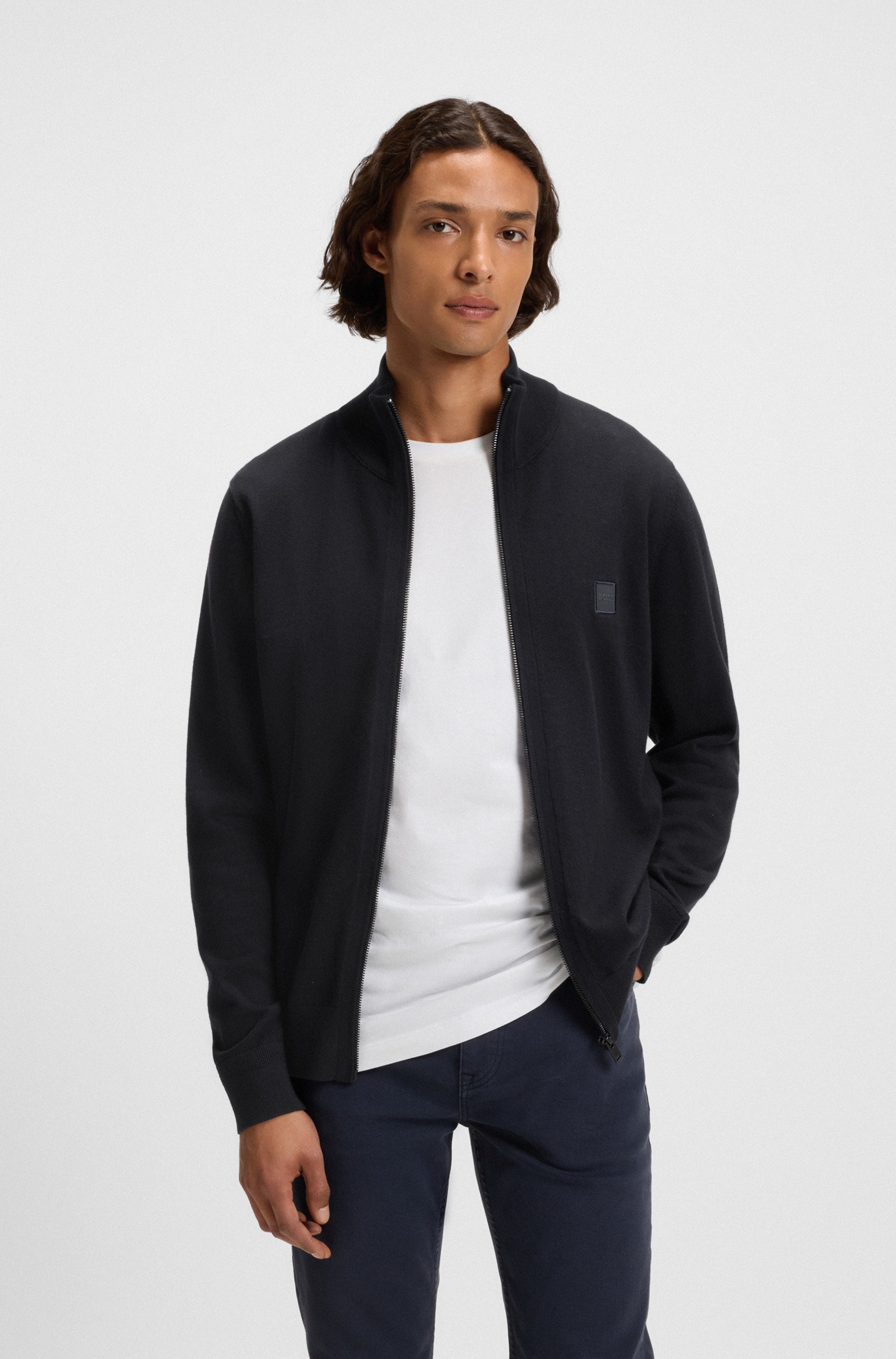 BOSS ORANGE Strickjacke »Kanozip« mit Reißverschluss