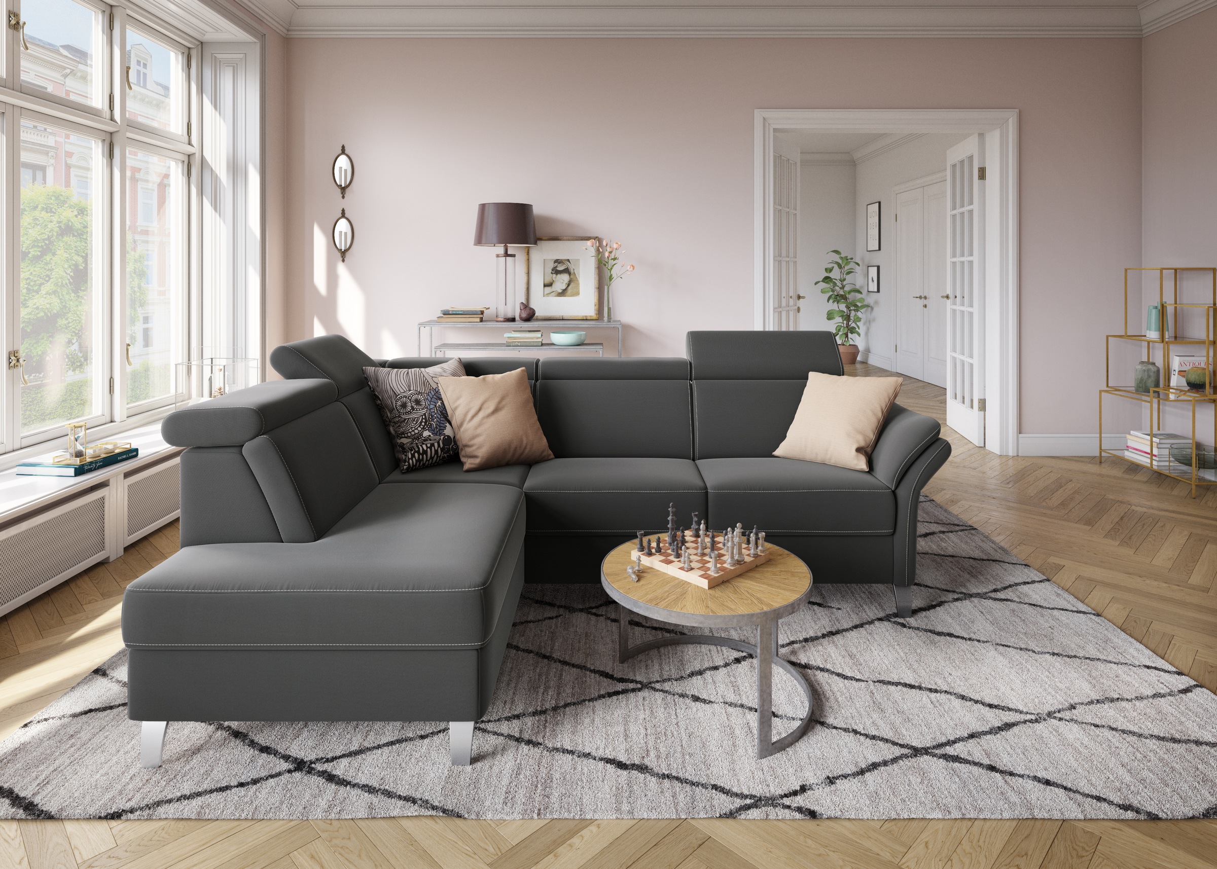 sit&more Ecksofa »Vincenzo L-Form« inklusive Kopfteilverstellung, wahlweise mit Bettfunktion, Bettkasten