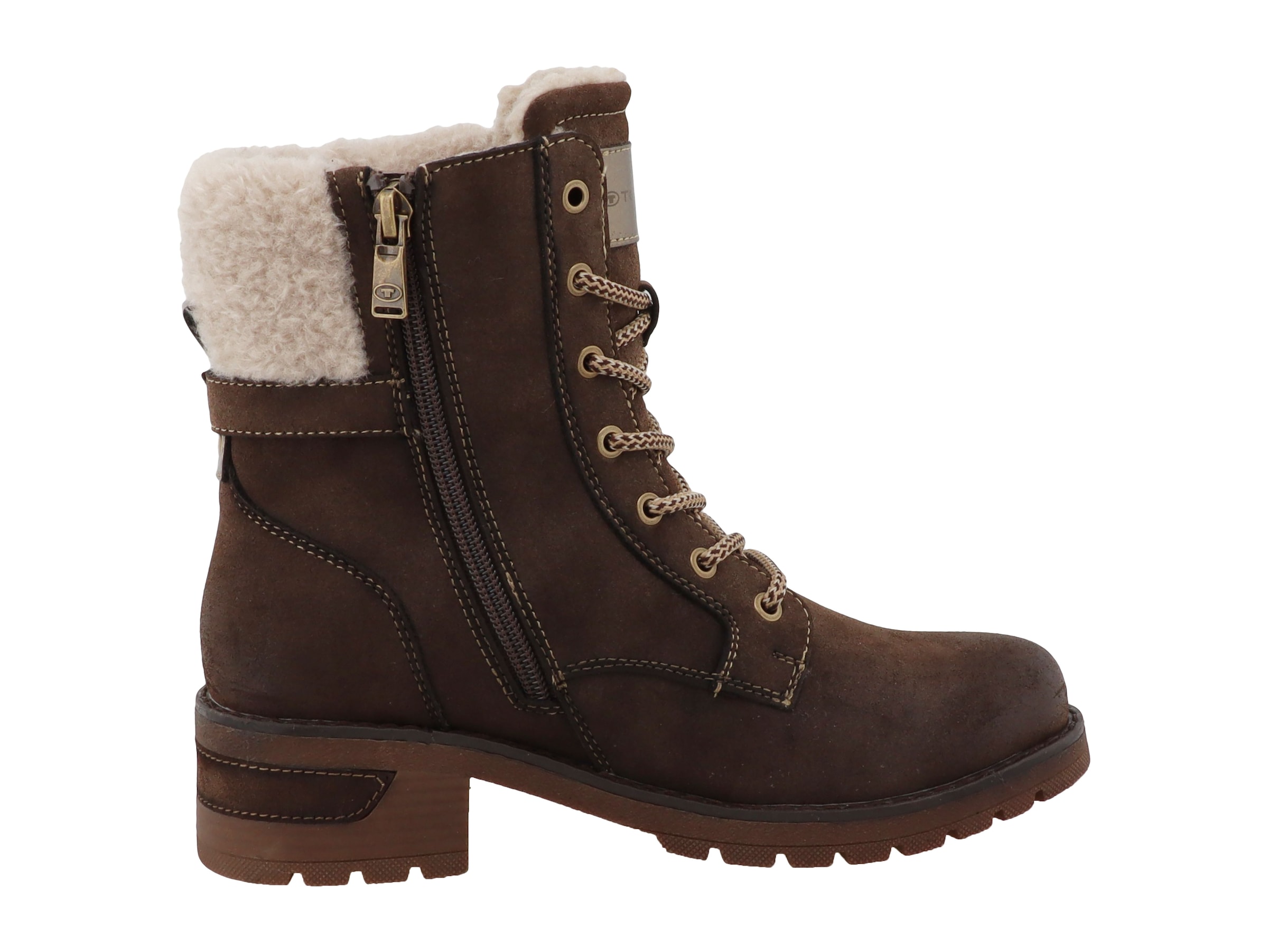 TOM TAILOR  Blockabsatz, Winterboots, Schnürboots mit Fellimitat am Schaftrand