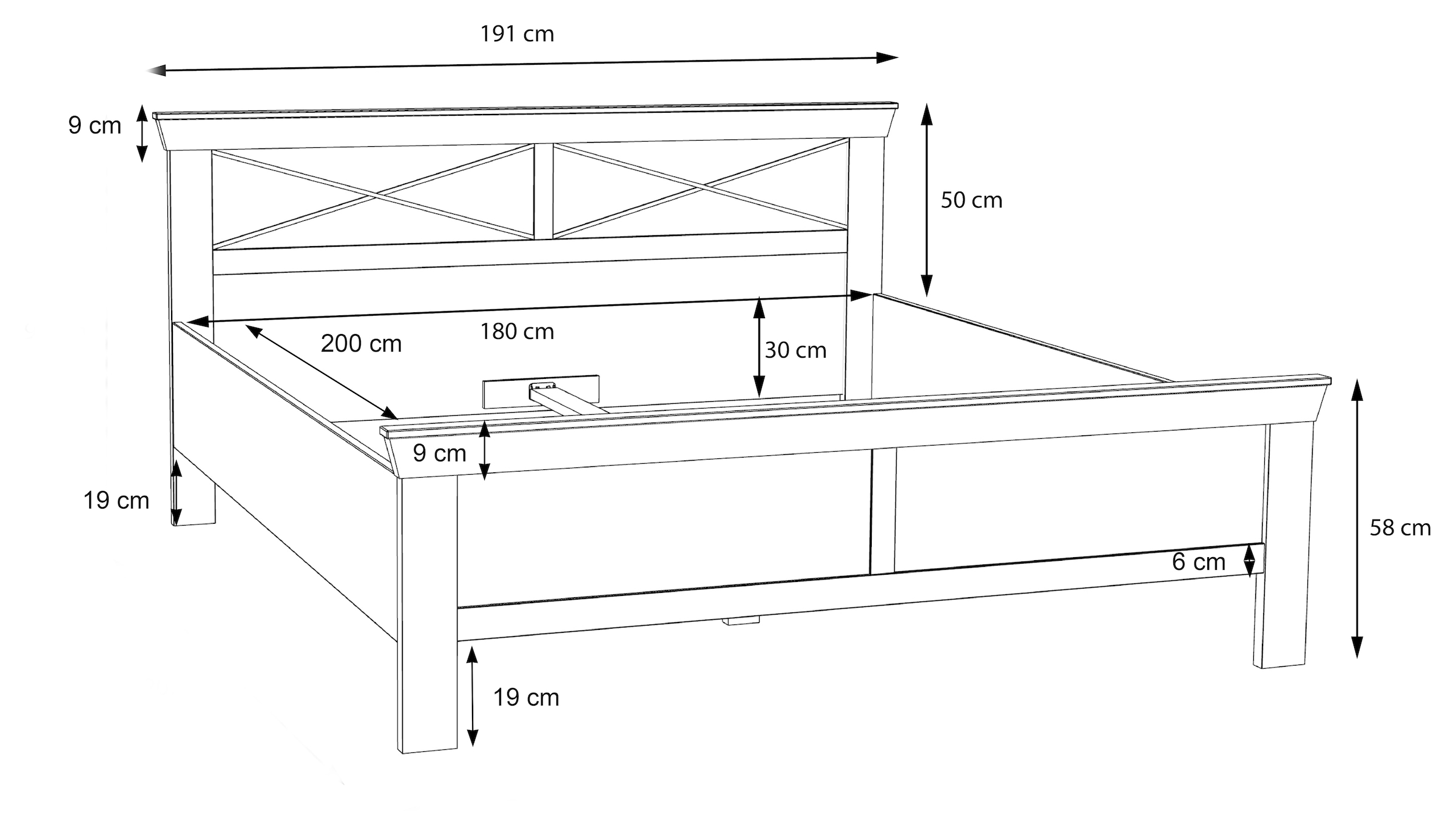 FORTE Bett »KASHMIR, Belastbarkeit 250 KG, dekoratives Kopfteil«, (Liegefläche 180 x 200 cm, B x H x T: ca. 191 x 99x 210 cm), Bett im Landhaustil, pflegeleicht, Dekor Pinie Weiß