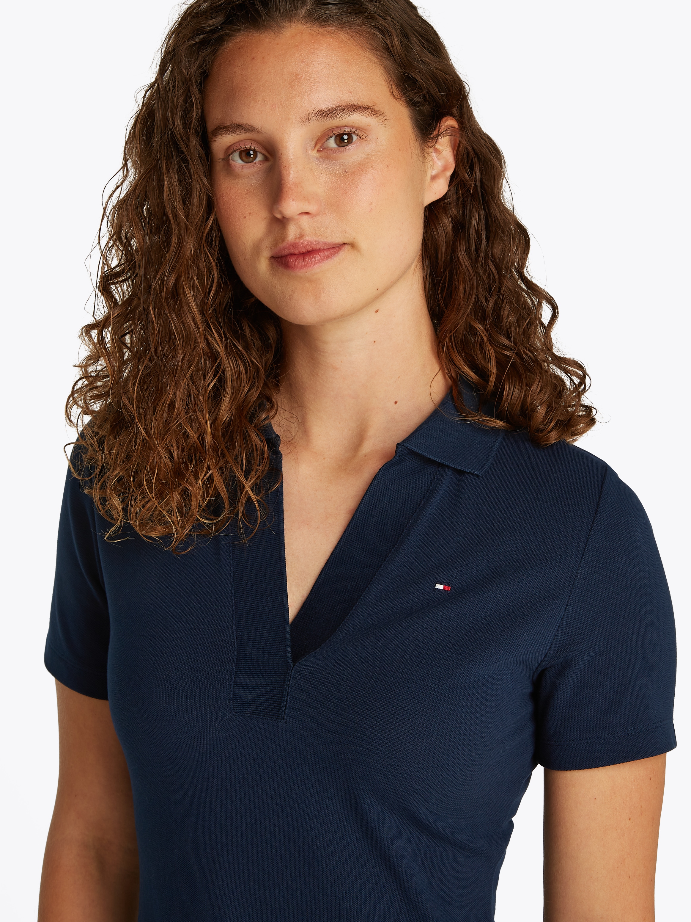 Tommy Hilfiger Polokleid »SLIM OPEN NK POLO DRESS SS«, mit gestickter Tommy Hilfiger Flagge