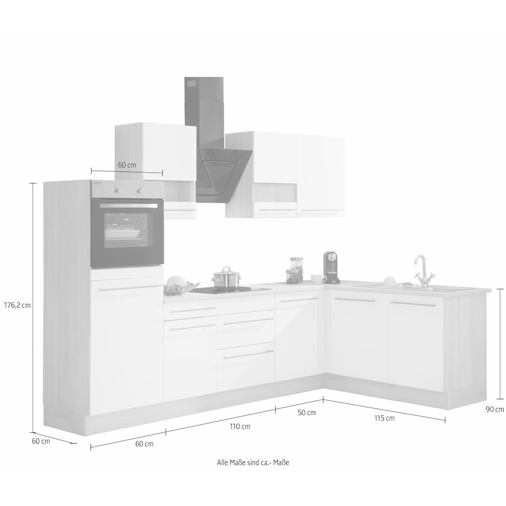 OPTIFIT Winkelküche »Bern«, Stellbreite 285x175 cm, mit höhenverstellbaren Füßen, gedämpfte Türen
