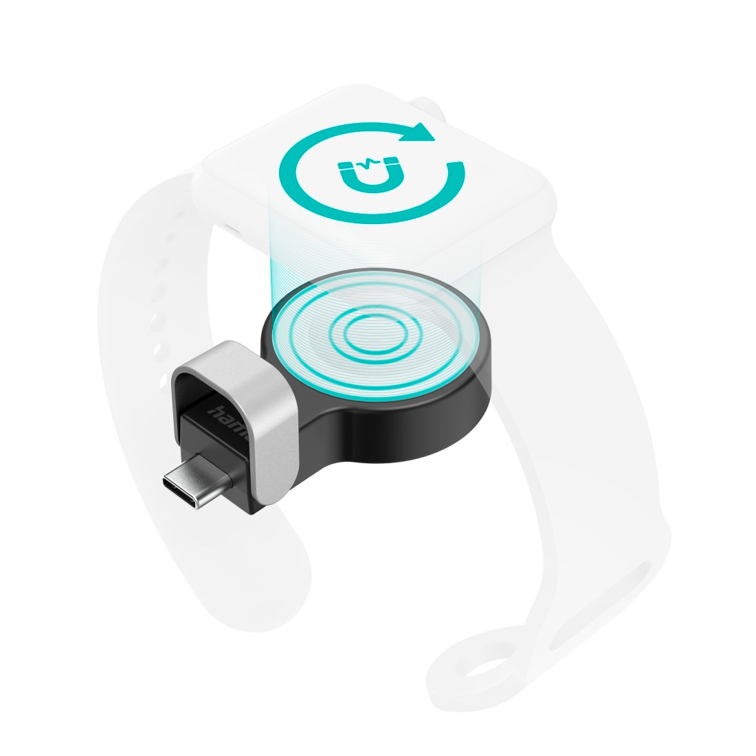 Hama USB-Ladegerät »Kabelloses Ladegerät für Apple Watch, mit USB-C Anschluss«, (1 St.), Wireless Charger, Magnetische Ausrichtung, Schnellladegerät