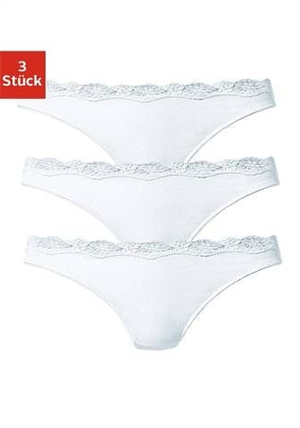 LASCANA String, (Packung, aus zarter 3 bei ♕ elastischer Spitze Baumwolle mit St.)