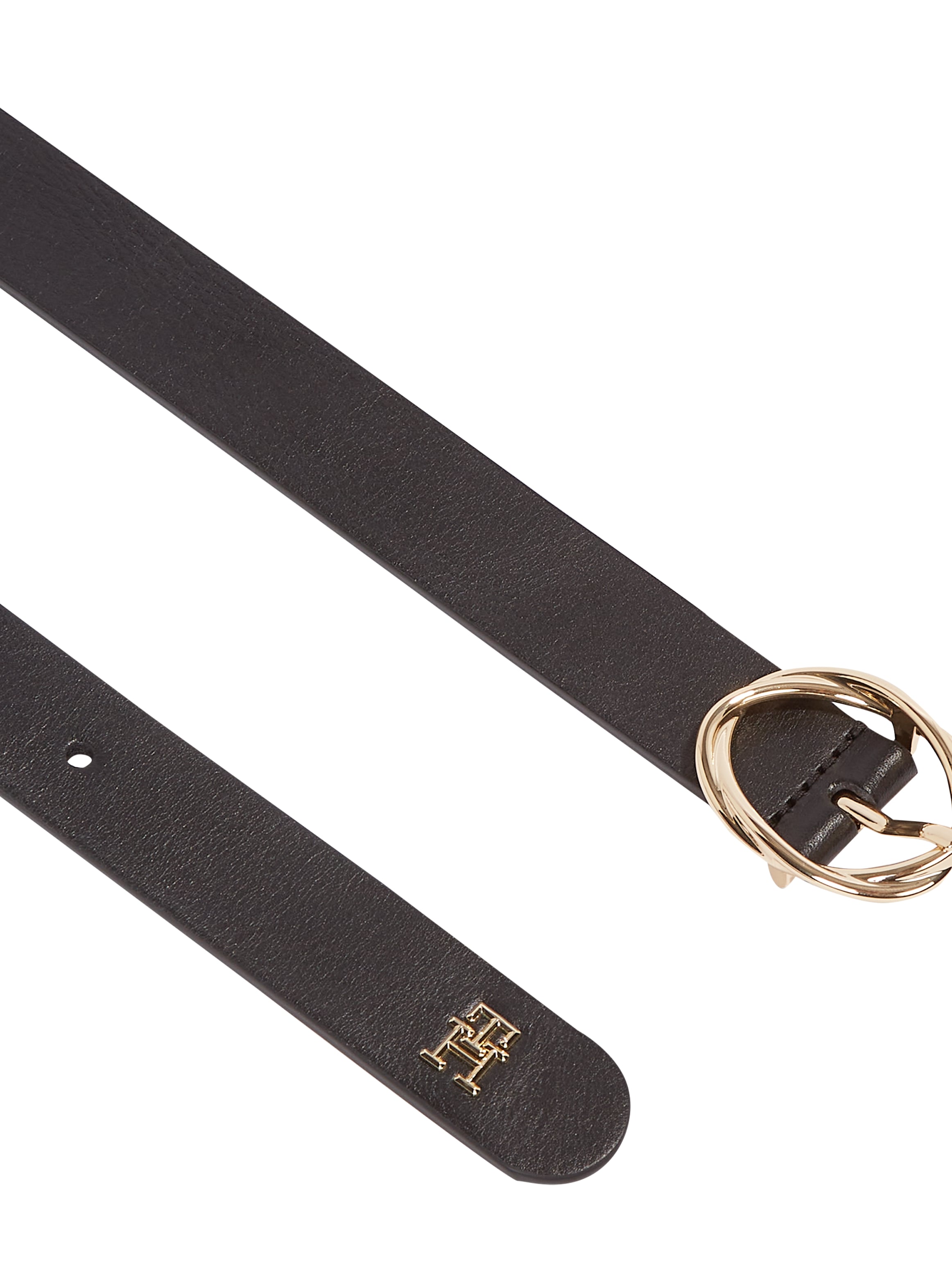 Tommy Hilfiger Ledergürtel »TH CHIC 2.5«, ovale Einfachdornschließe, Logoemblem am Gürtelende