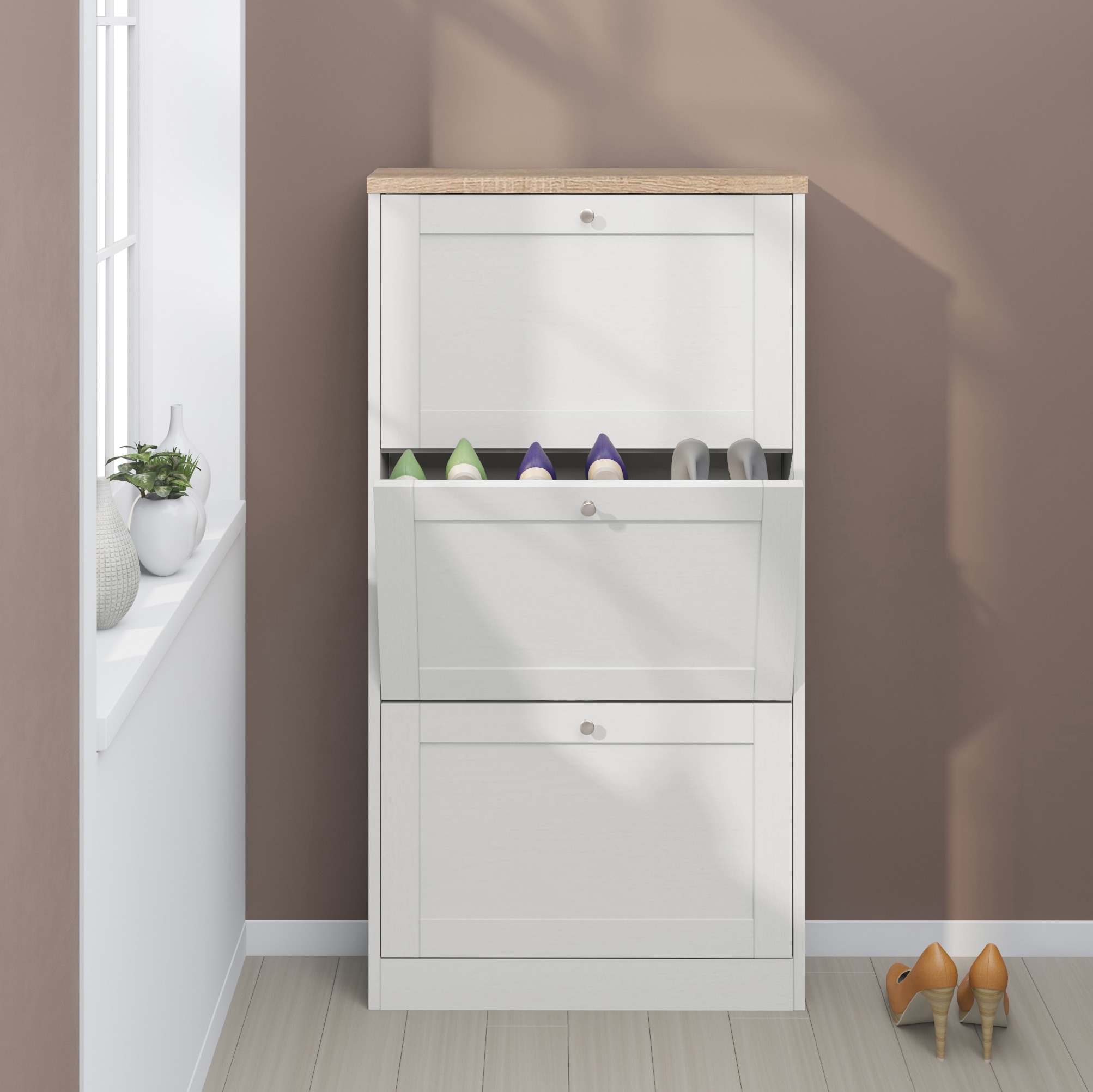OTTO home Schuhschrank »Heide« Breite 70 cm, mit 3 Klappen und Facettenfront, Höhe ca. 130 cm