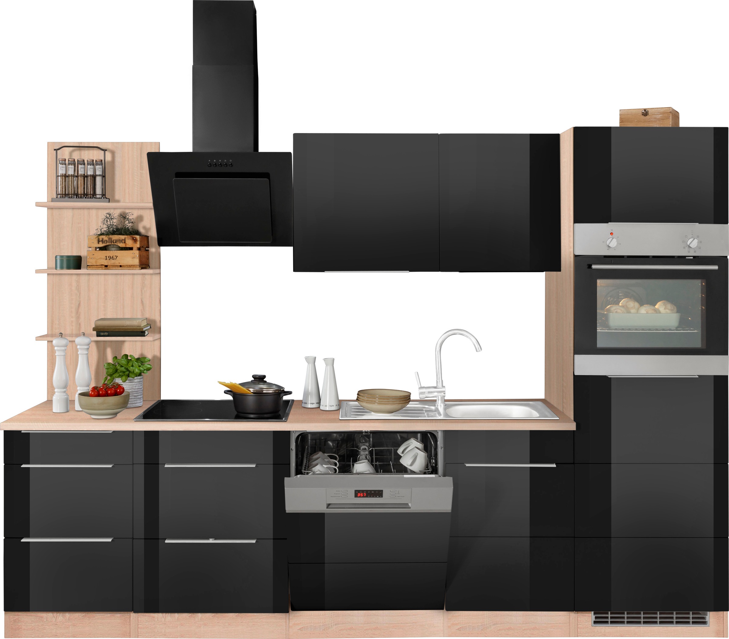 KOCHSTATION Küchenzeile »KS-Brindisi Breite 280 cm« wahlweise mit E-Geräten und Induktion, mit MDF-Fronten und Regal