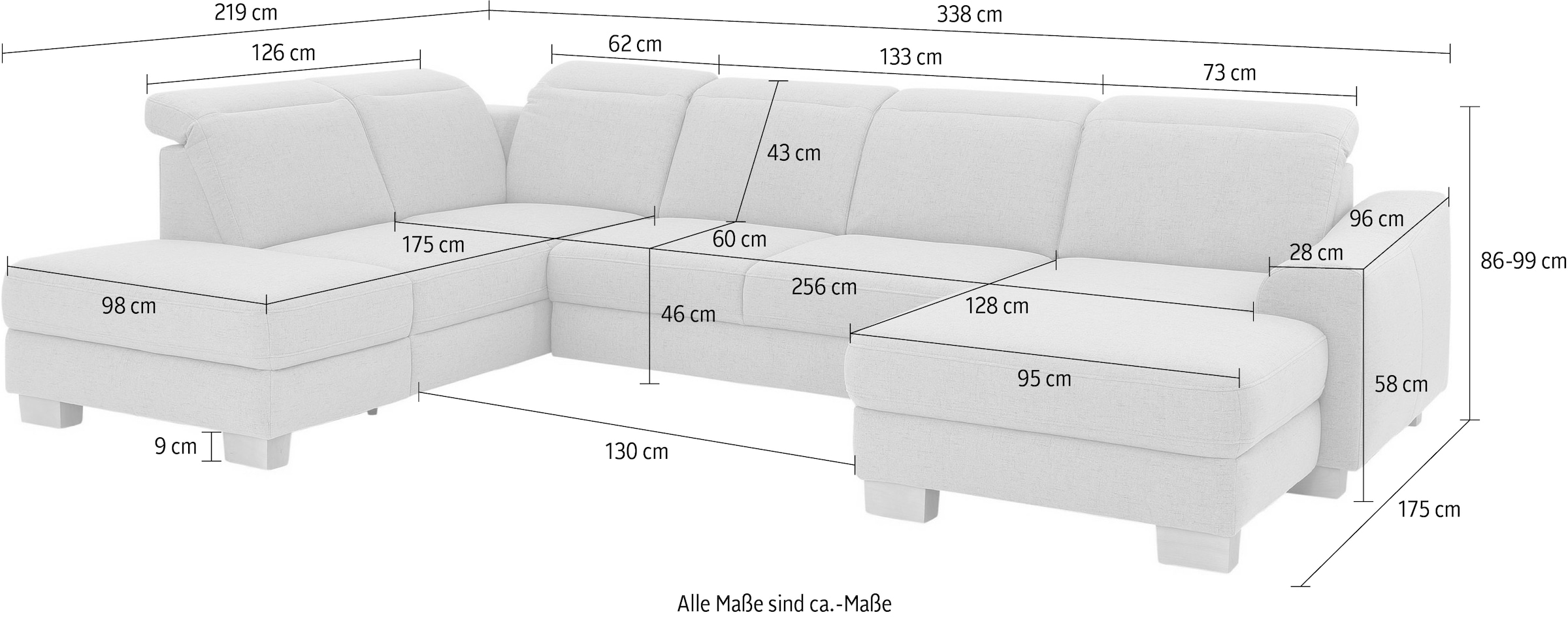 Home affaire Wohnlandschaft »Dundee U-Form«, wahlweise mit Kopfteilverstellung und zusätzlich mit Bettfunktion
