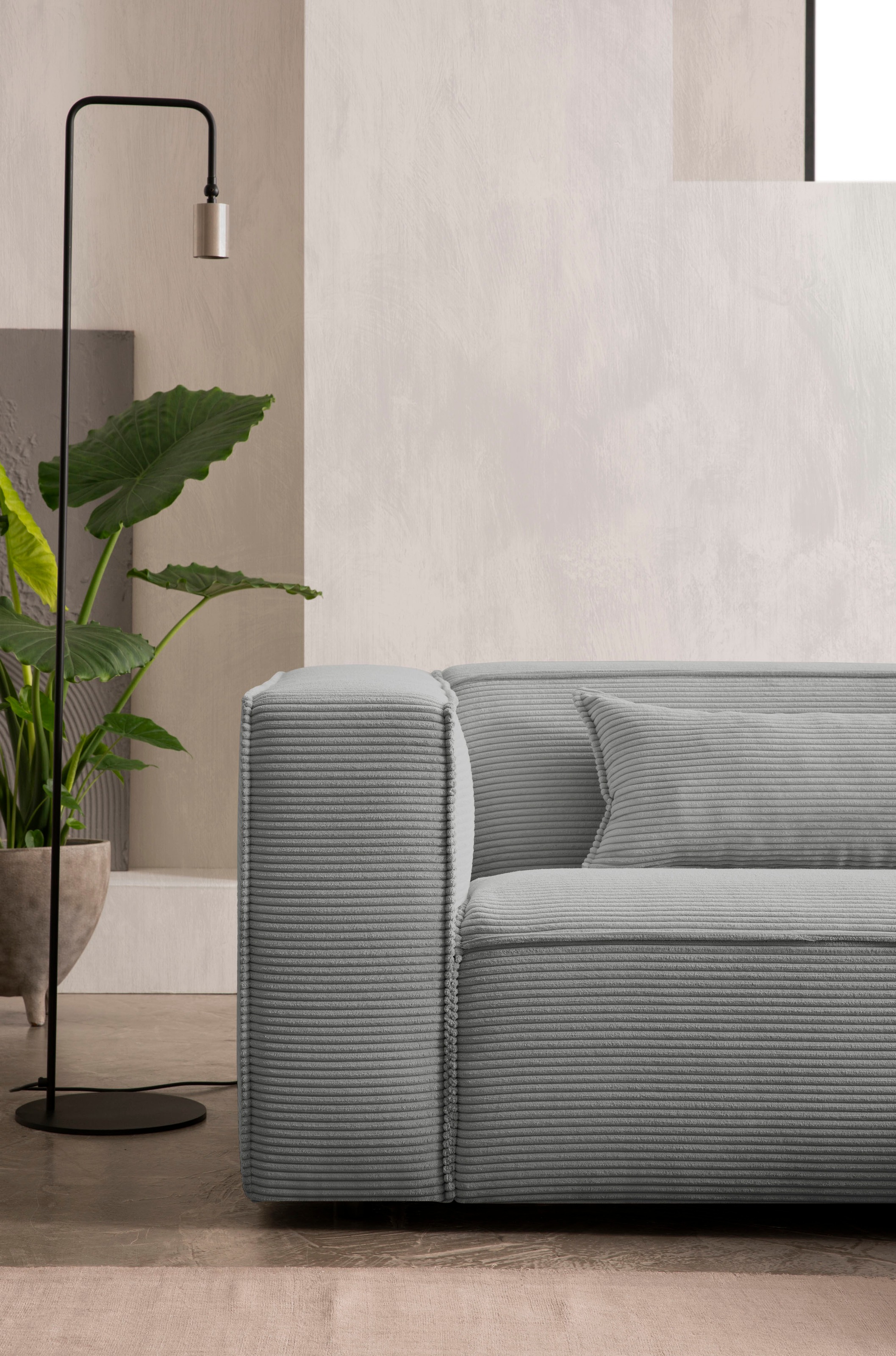LeGer Home by Lena Gercke Ecksofa »PIARA mit Kedernaht in Cord oder Leinenoptik, moderne Couch in L-Form«, wahlweise Ottomane rechts/links, schwarze Füße, bequemer Sitzkomfort