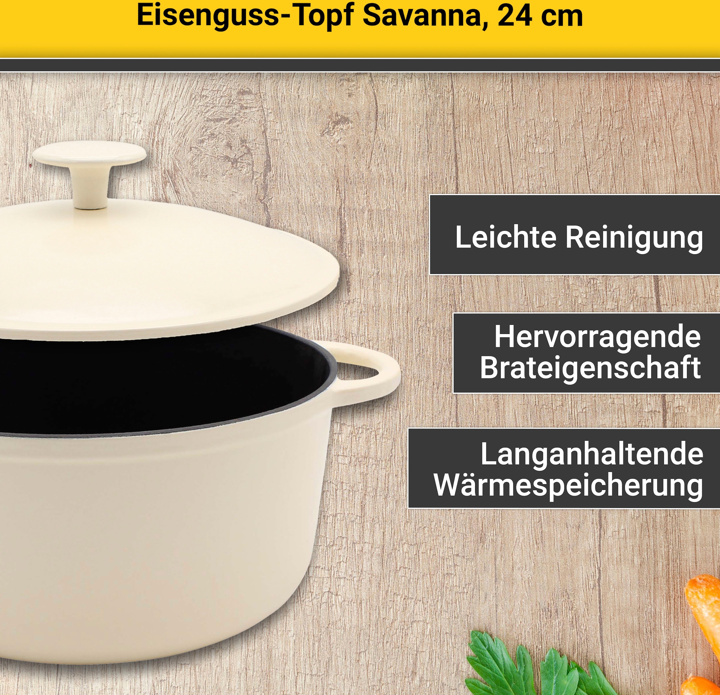 Krüger Fleischtopf »Eisenguss Fleischtopf mit Deckel SAVANNA, 24 cm«, Gusseisen, (1 tlg.), für Induktions-Kochfelder geeignet