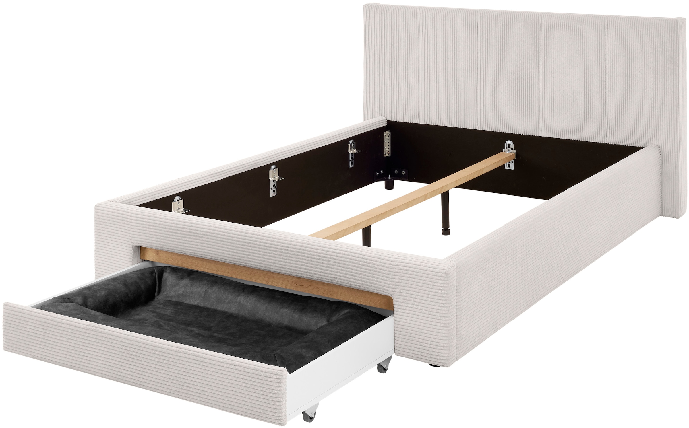 INOSIGN Polsterbett »CiTY/GiRON, Bettgestell mit Bettkasten, gepolstertes Stauraumbett«, mit Hundebett oder Stauraumschublade, Bezug Cord-oder Leinenoptik