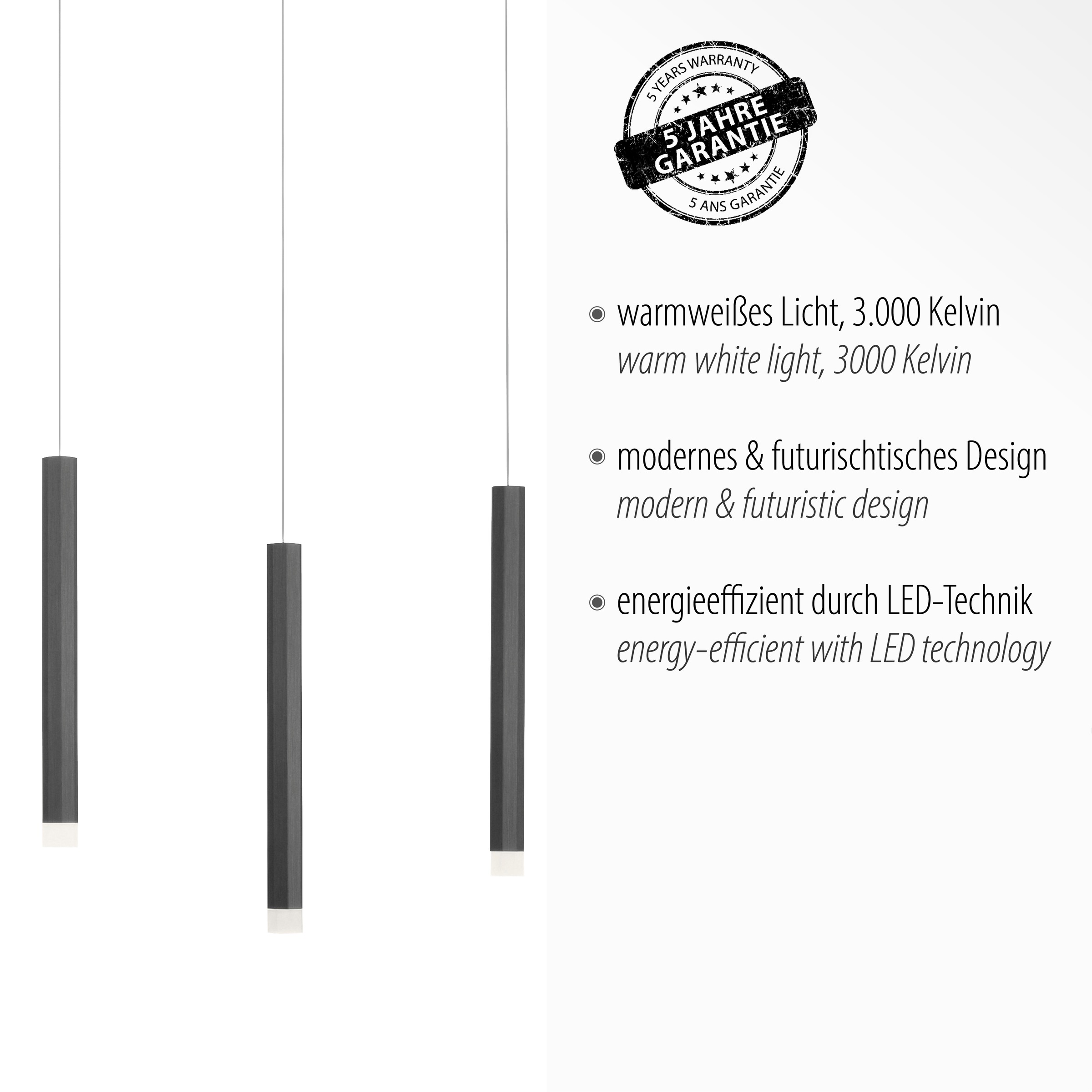 JUST LIGHT Pendelleuchte »BRUNO«, 5 flammig, Leuchtmittel LED-Board | LED fest integriert, LED