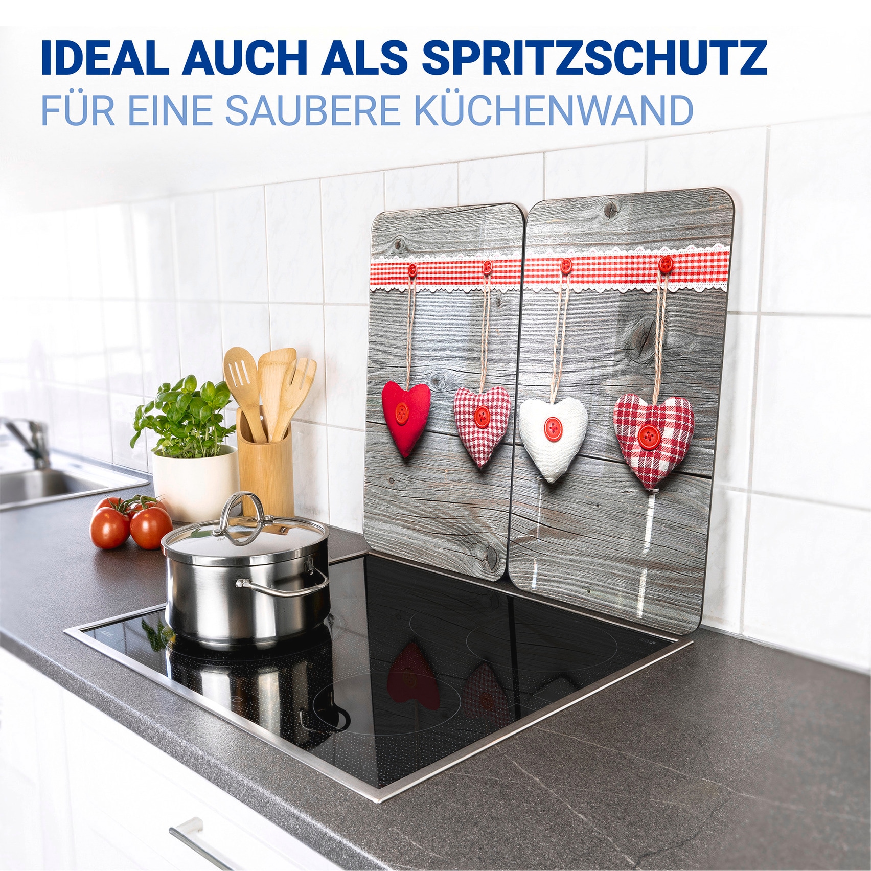 WENKO Herd-Abdeckplatte »Universal Modell Herzen« Herdabdeckung für alle Herdarten, kratzfest, mit rutschfesten Füßen