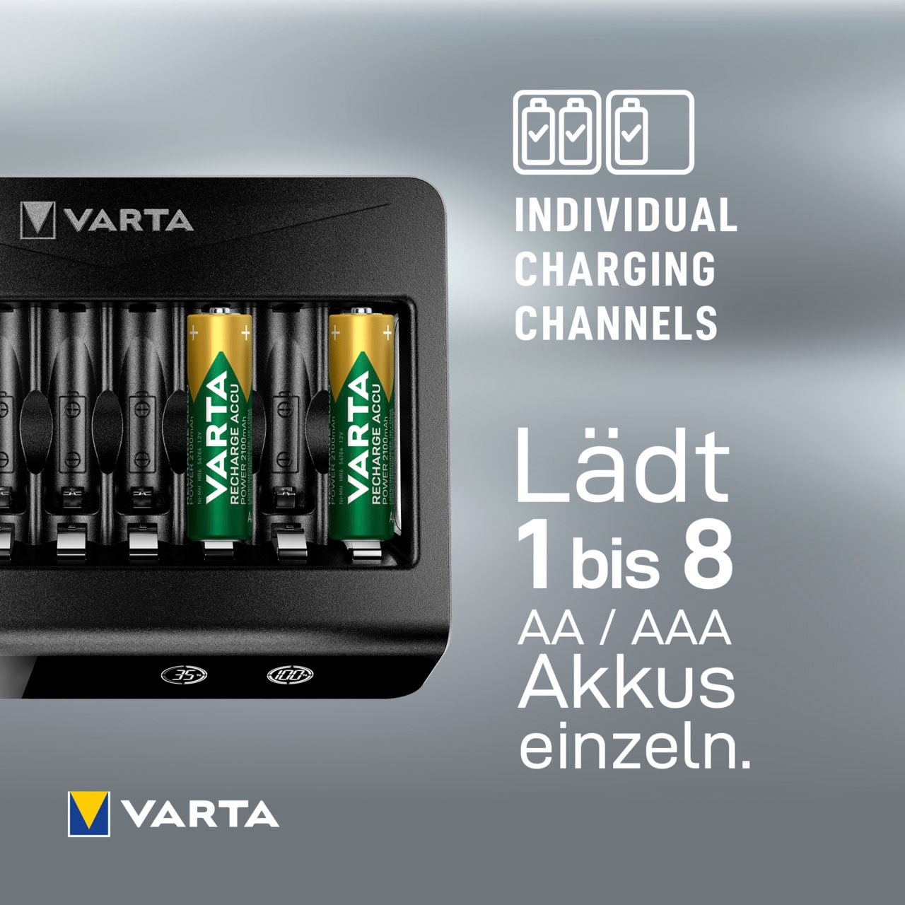 VARTA Akku-Ladestation »VARTA LCD Multi Charger+ für 8 AA/AAA Akkus mit Einzelschachtladun«