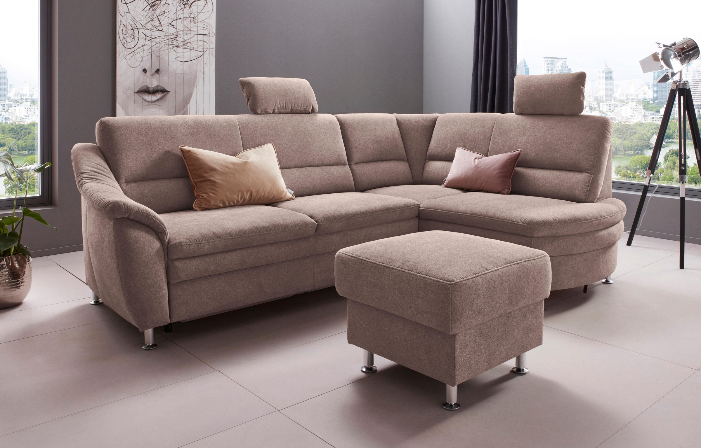 Places of Style Ecksofa »Cardoso L-Form«, Federkern, wahlweise mit Bett, Schubkasten