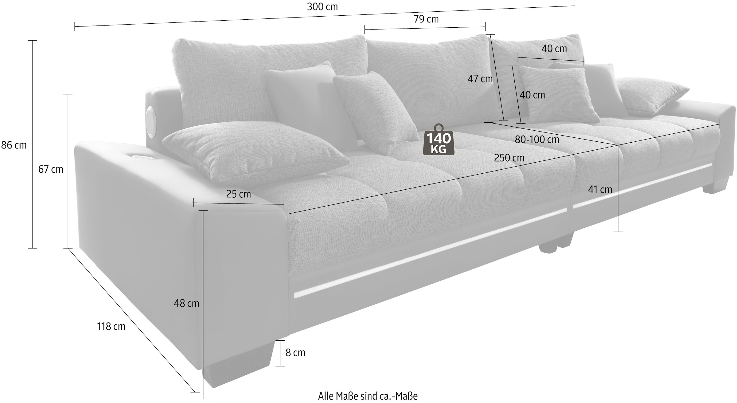 Mr. Couch Belastung/Sitz), bequem Kaltschaum »Nikita«, wahlweise mit (140kg RGB-Beleuchtung bestellen mit Big-Sofa