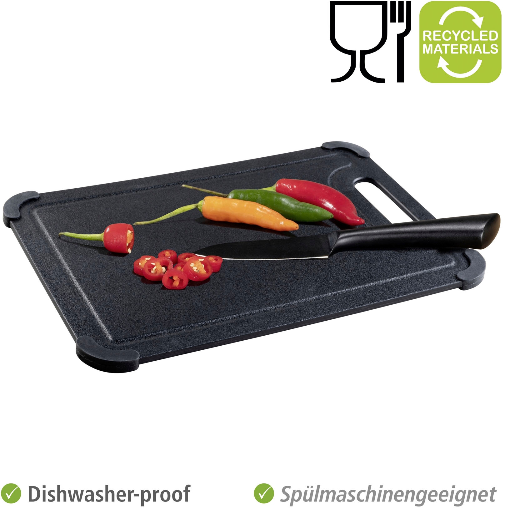 WENKO Schneidebrett »Modell Peet«, (Set, 2 St.), Küchenbrett mit Anti-Rutsch-Ecken und Saftrille, spülmaschinengeeignet