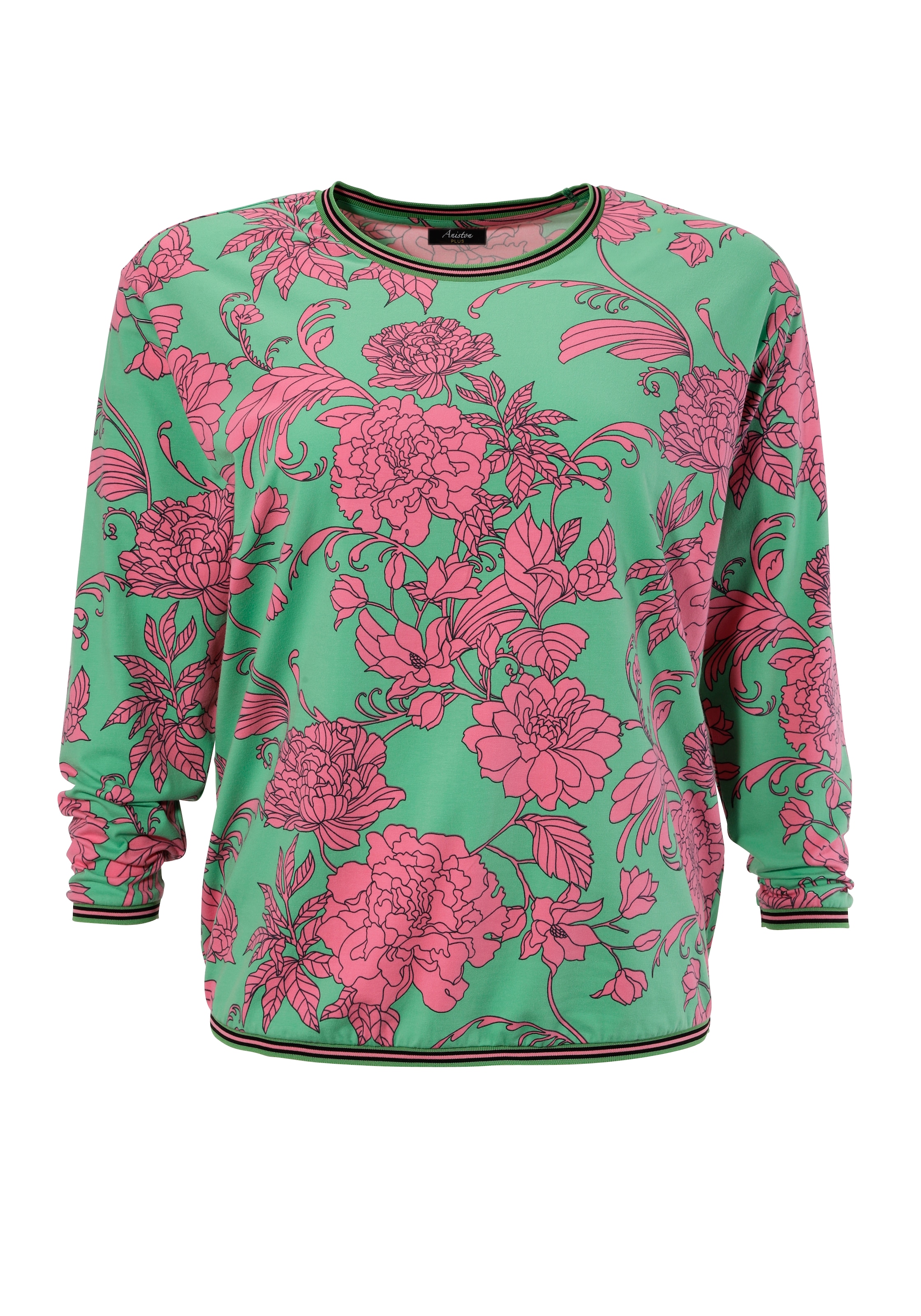 Aniston PLUS Sweatshirt, mit großflächigen, grafischen Blumen bedruckt