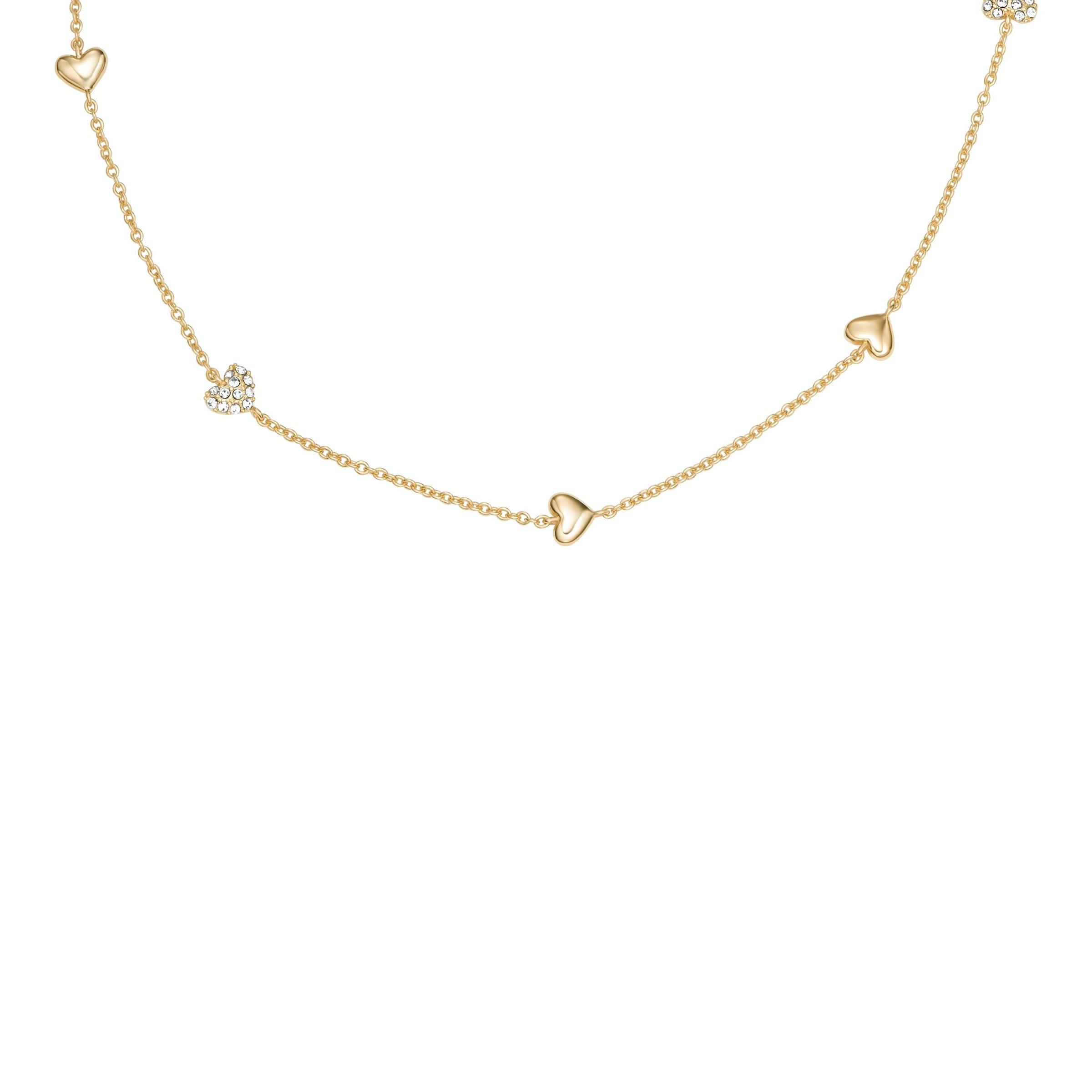 Fossil Kette mit Anhänger »Schmuck Geschenk Metall SUTTON Herzen« mit Glasstein
