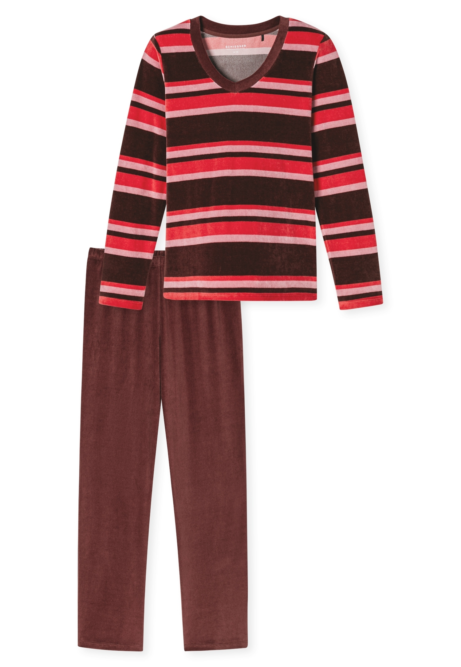 Schiesser Schlafanzug »Comfort Nightwear« 2 tlg. Baumwollmischung, V-Ausschnitt, langärmelig, Velour-Qualität