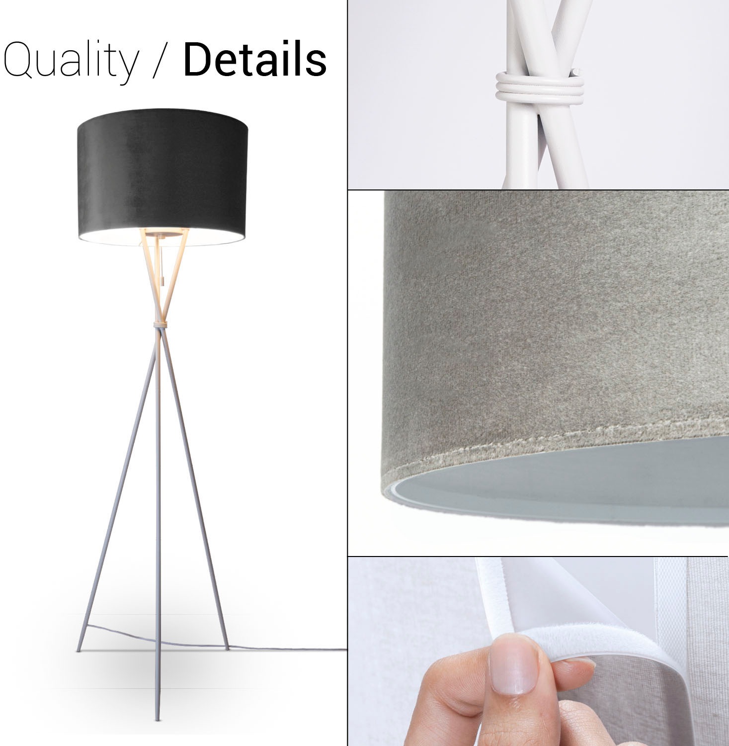 Paco Home Stehlampe »Kate uni Color«, Leuchtmittel E27 | ohne Leuchtmittel, Wohnzimmer Dreibein Standleuchte Velour Höhe 177,5cm Filigran E27