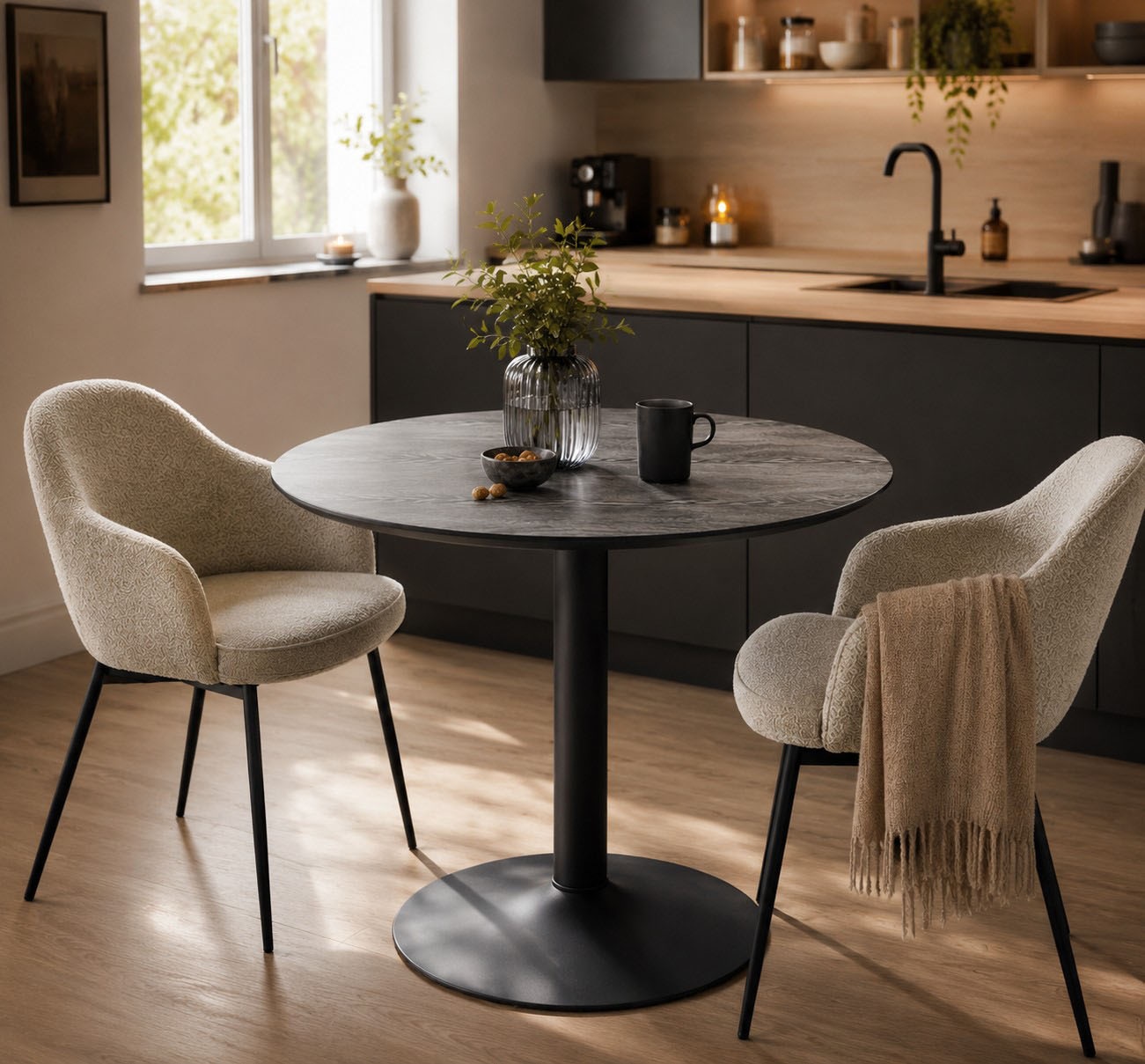 Ibiza Small Round Cafe Table in Black, Black