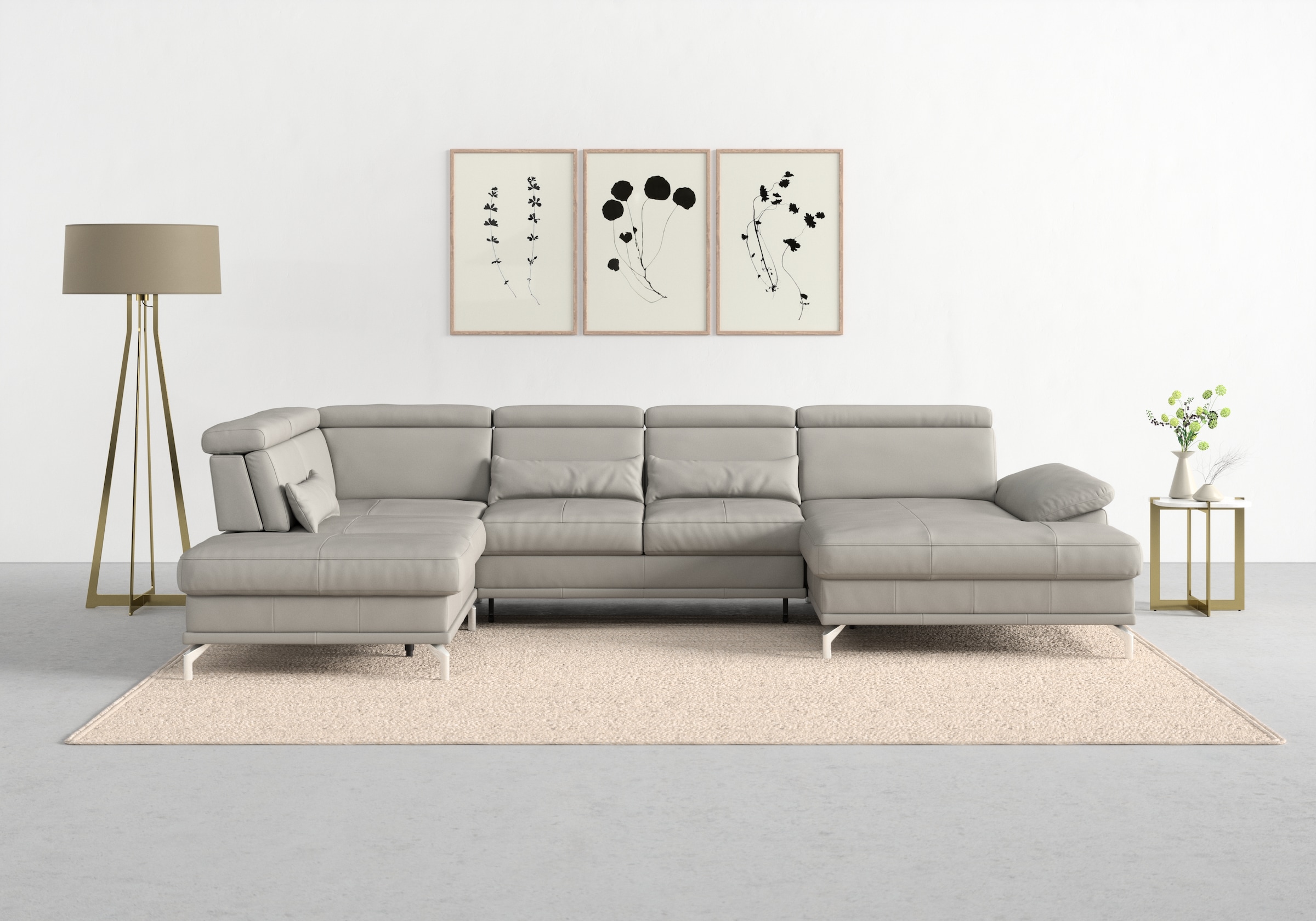 sit&more Wohnlandschaft »Cabrio U-Form, mit Sitztiefenverstellung, Arm- und Kopfteilverstellung«, 3 Nierenkissen, Federkern, optional Bettfunktion und Stauraum