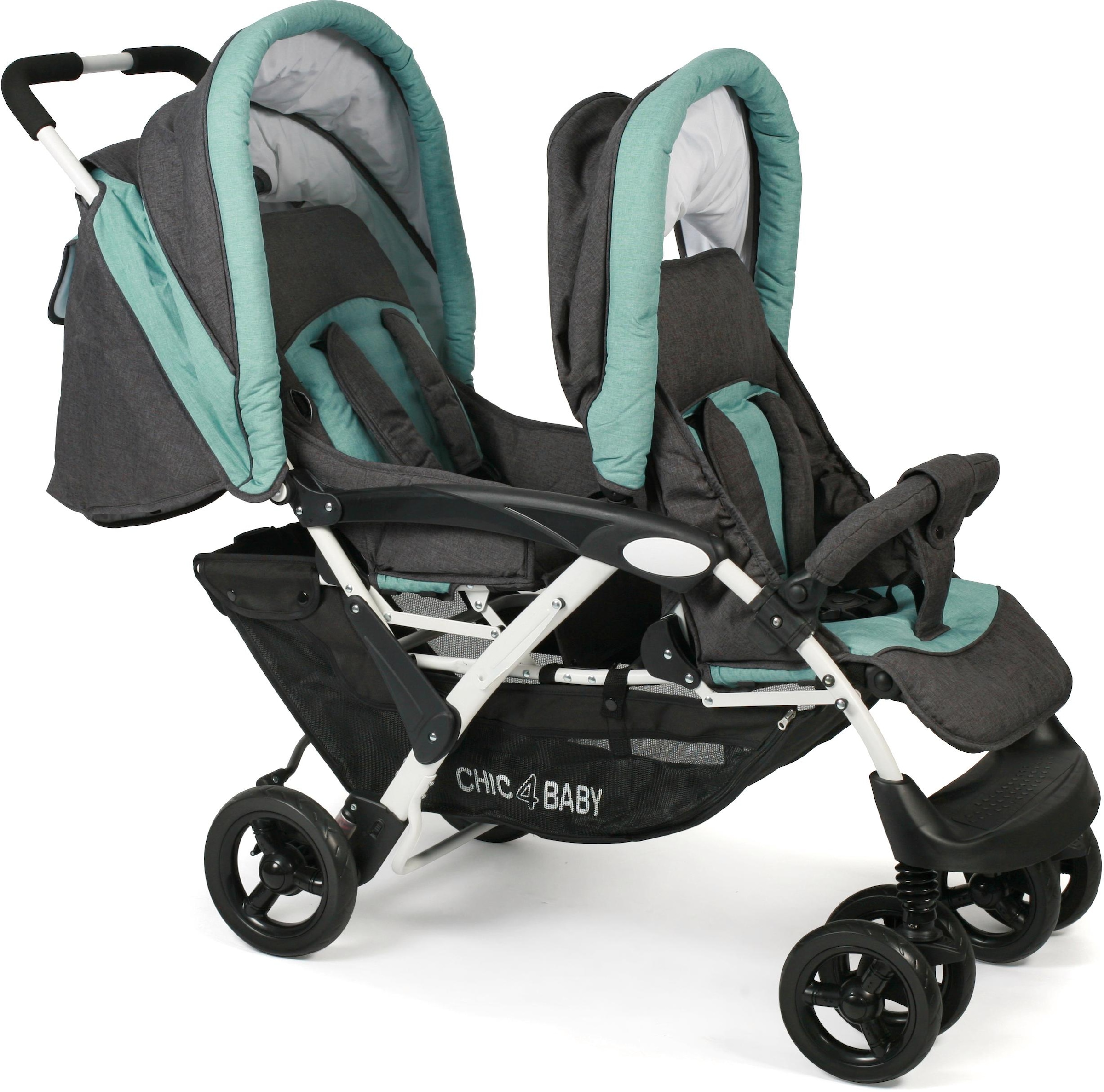 CHIC4BABY Geschwisterwagen »Duo, melange mint«, mit feststellbaren Doppelschwenk-Vorderrädern