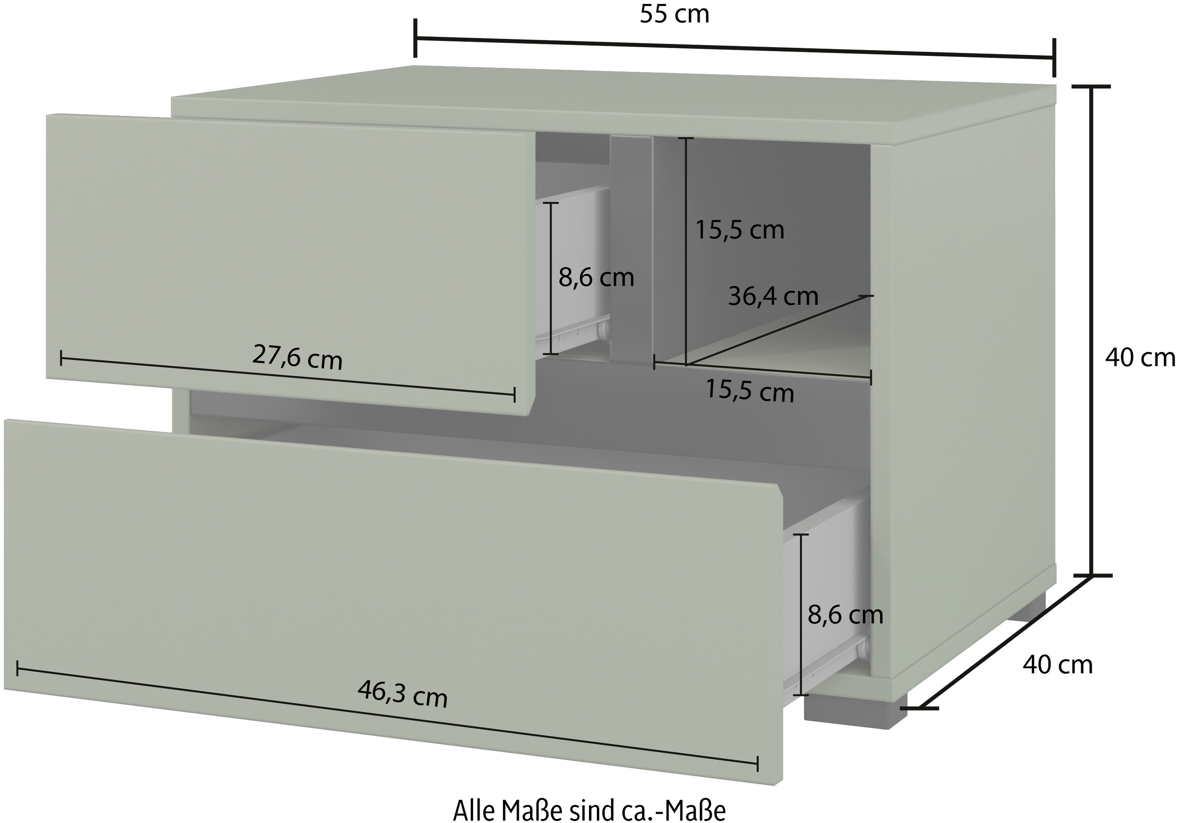 Home affaire Nachtkommode »Cross, moderner griffloser Nachtschrank«, Nachttisch, Nachtkonsole mit 2 Schubladen
