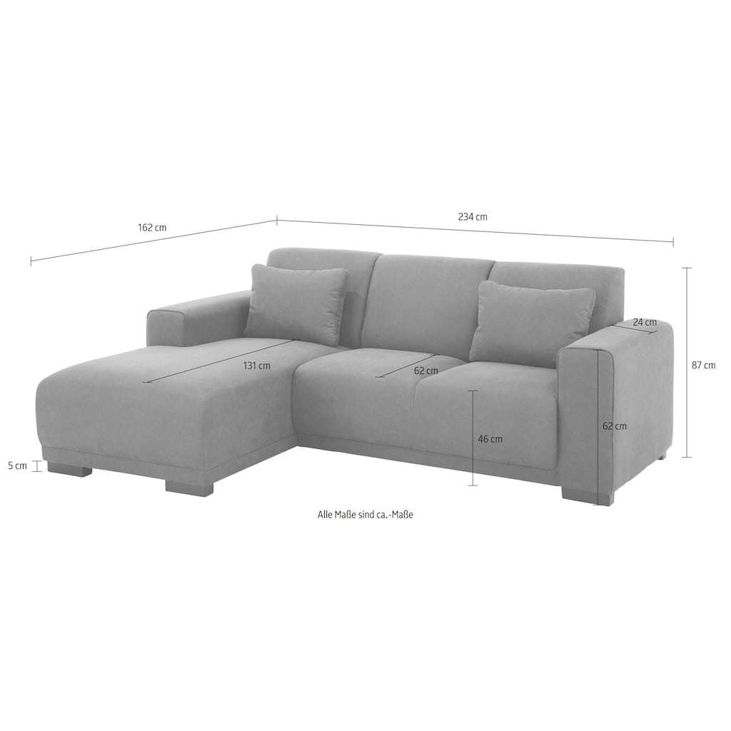 Home affaire Ecksofa »Bornholm incl. 2 Kissen, Stellmaße 234x162 cm L-Form«, Recamiere wahlweise links oder rechts bestellbar