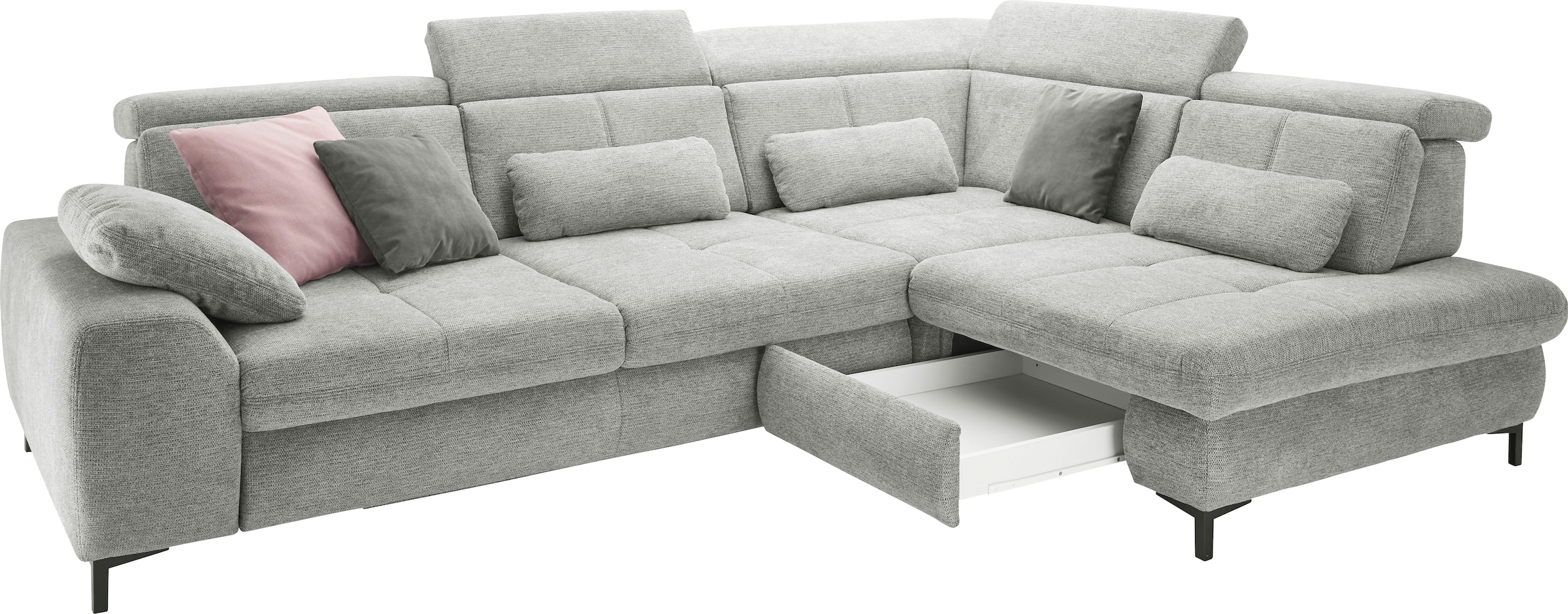 set one by Musterring Ecksofa »SO 3400 Sitzhöhe 47cm oder 49cm, Sitztiefe verstellbar, B/T 317/220 cm«, Kaltschaumpolsterung, Flachgewebe, whlw. mit Funktionen, Sitzhöhe 49
