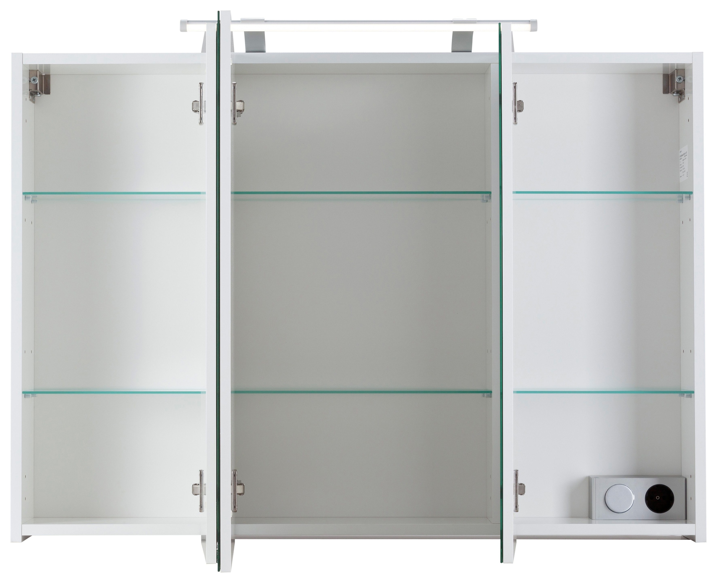 Schildmeyer Spiegelschrank »Dorina, mit höhenverstellbaren Glasböden made in Germany«, Breite 70 cm, 3-türig, LED-Beleuchtung, Schalter-/Steckdosenbox