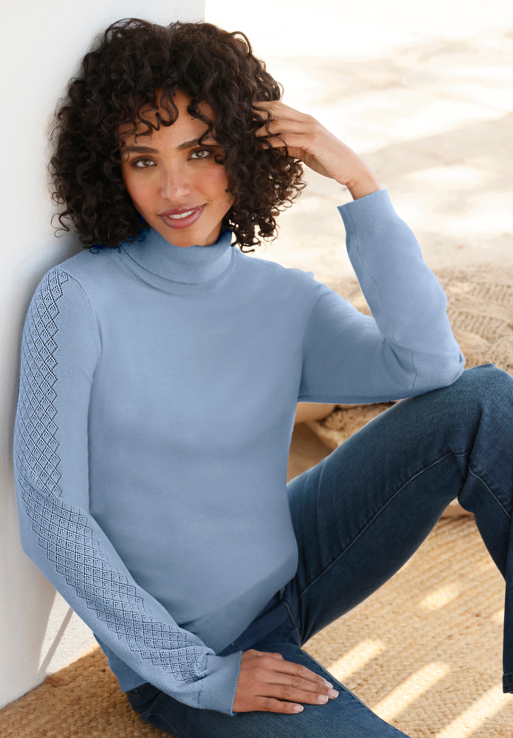 heine Strickpullover »Rollkragen-Pullover Rollkragenpullover mit Ajour-Partien«