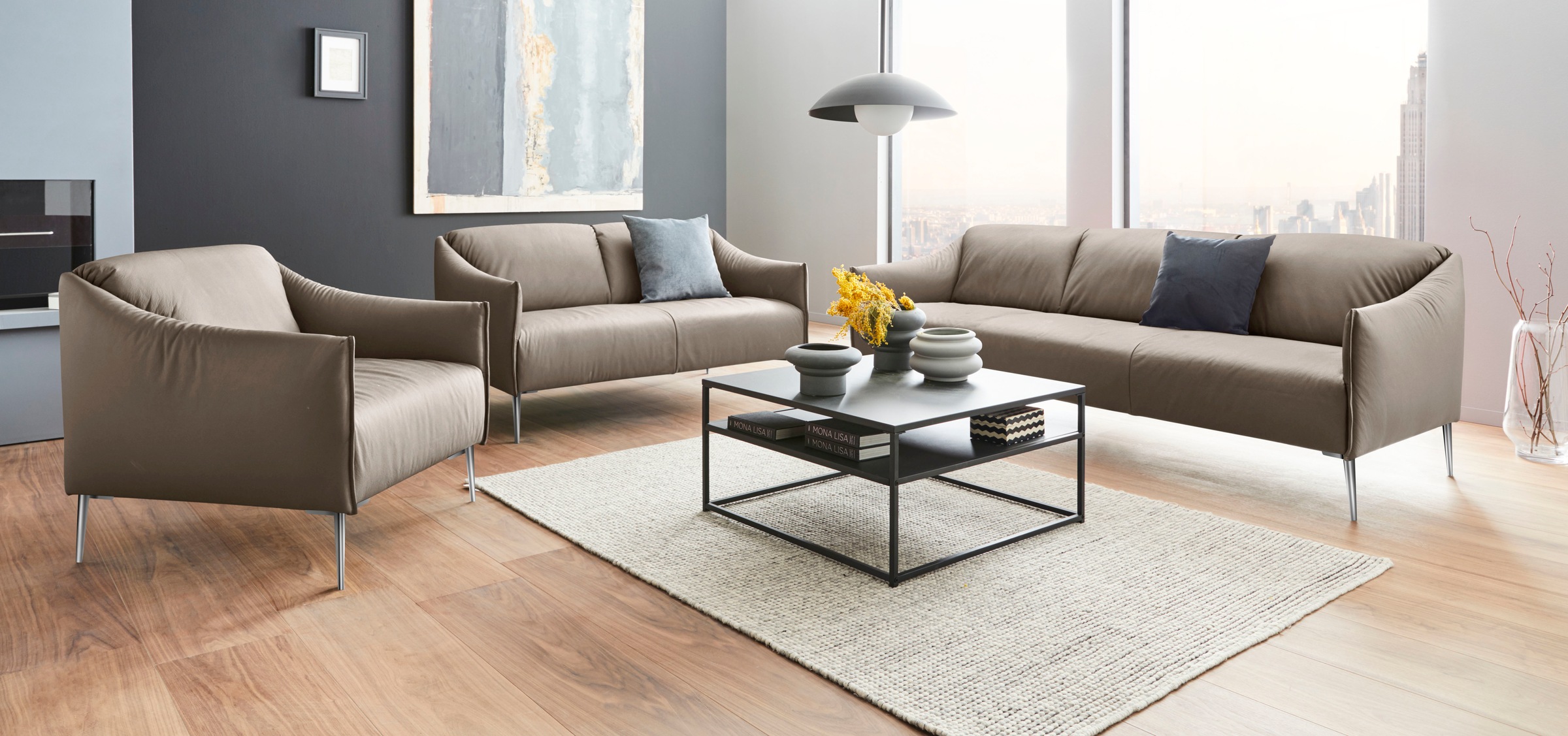 W.SCHILLIG 3-Sitzer »sally«, mit Metallfüßen in Chrom glänzend, Breite 224 cm