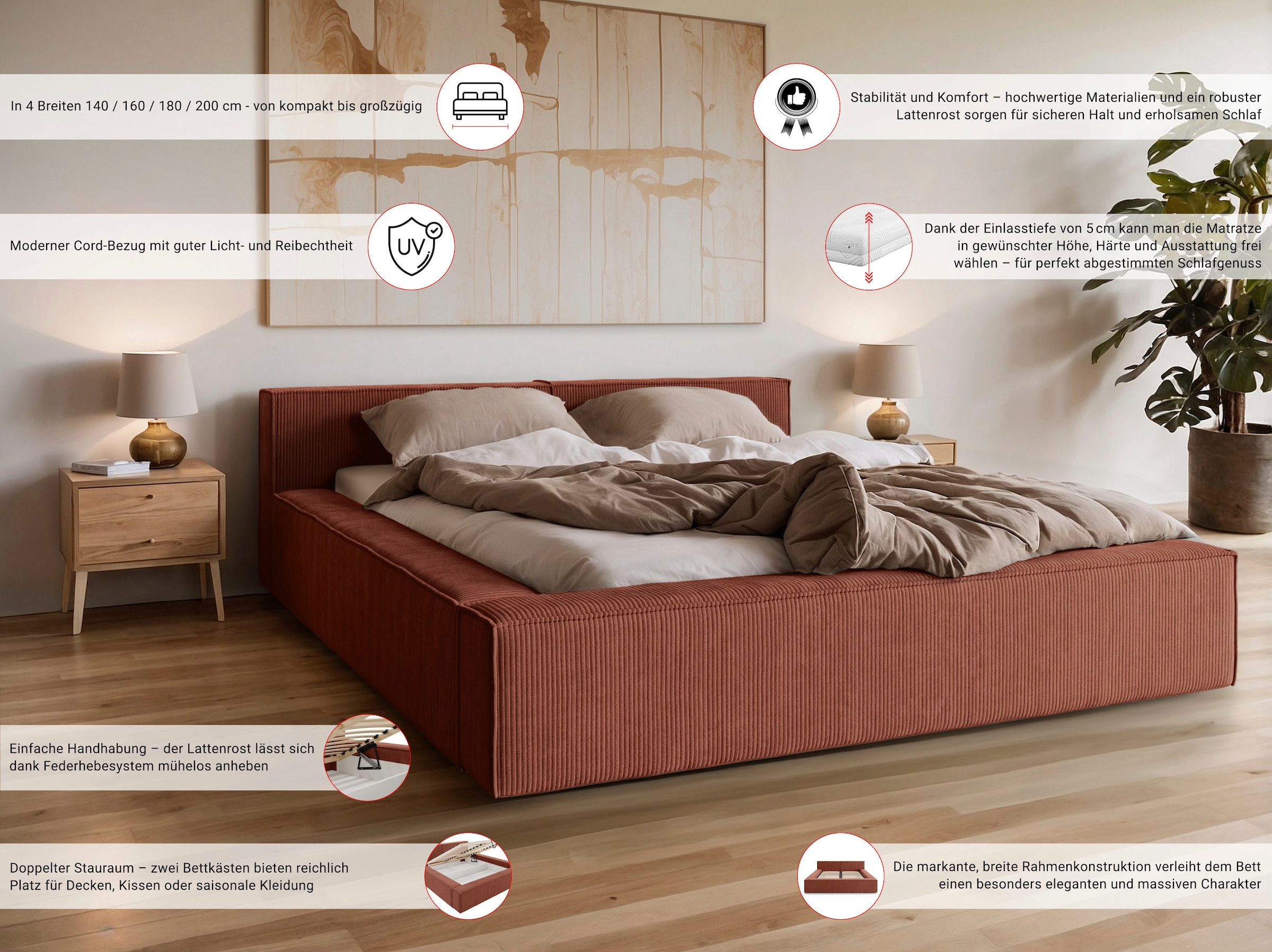 Home affaire Polsterbett »LAUREDA Bettgestell mit Lattenrost, in 4 Breiten- 140, 160, 180, 200cm« mit Kopfteil und Bettkasten, ohne Matratze