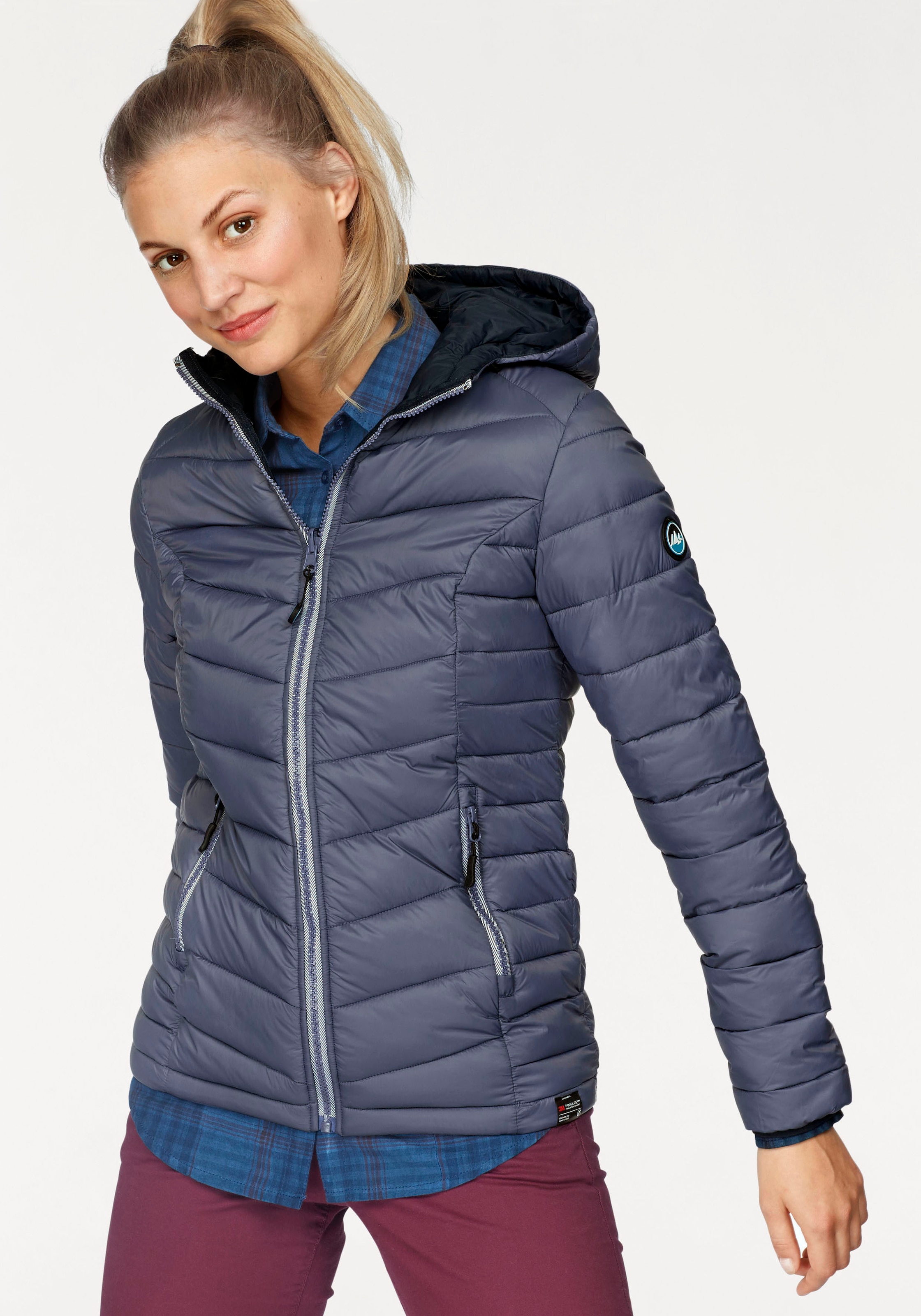 Polarino Steppjacke, mit Kapuze, für kühle Tage, aus leichtem Webmaterial, wasserabweisend