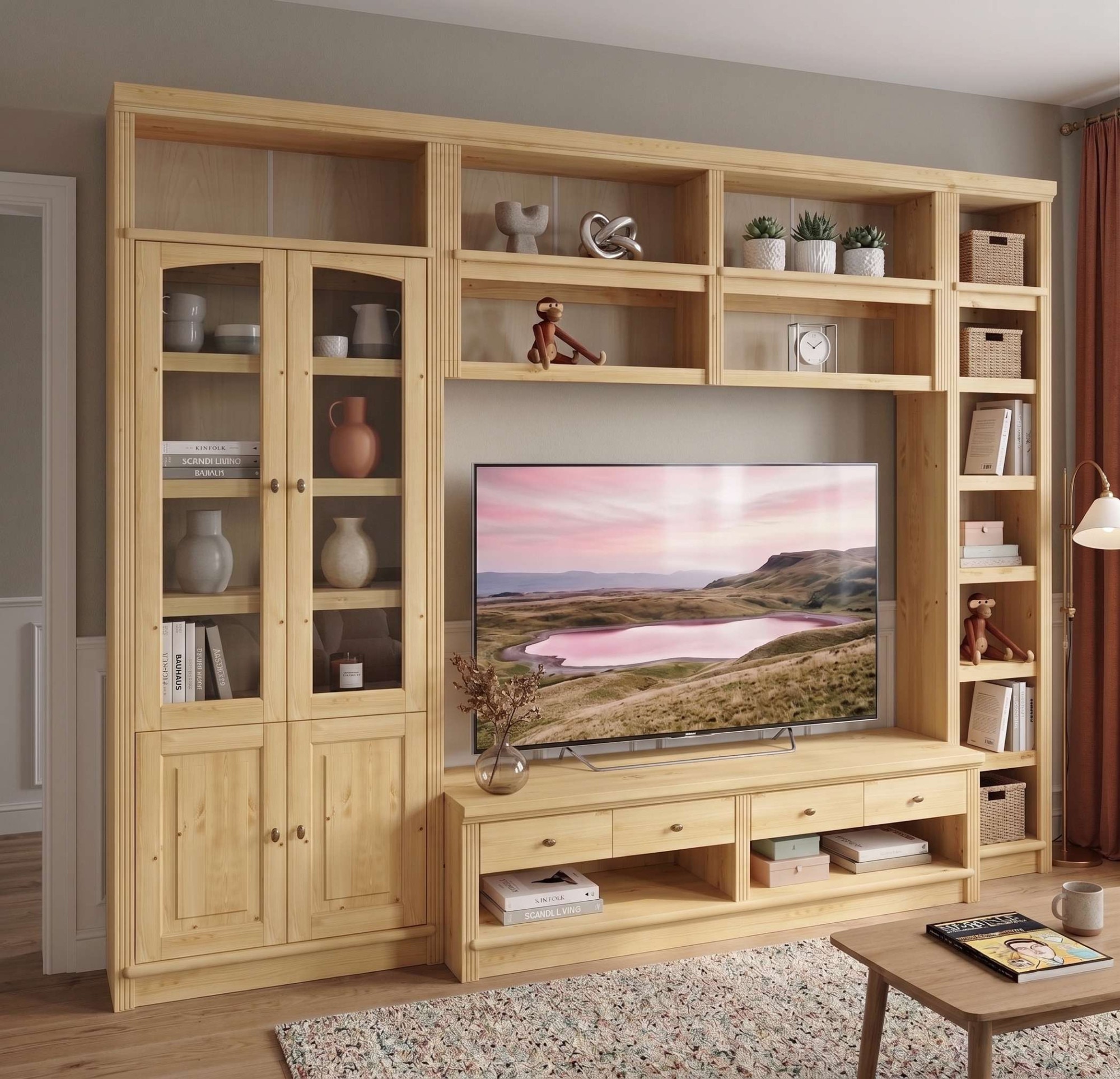 OTTO home Wohnwand »Soeren, 1 TV-Lowboard, 1 Wandregal, 1 Bücherregal, 1 Vitrine« Set, 4 Stk. tlg.