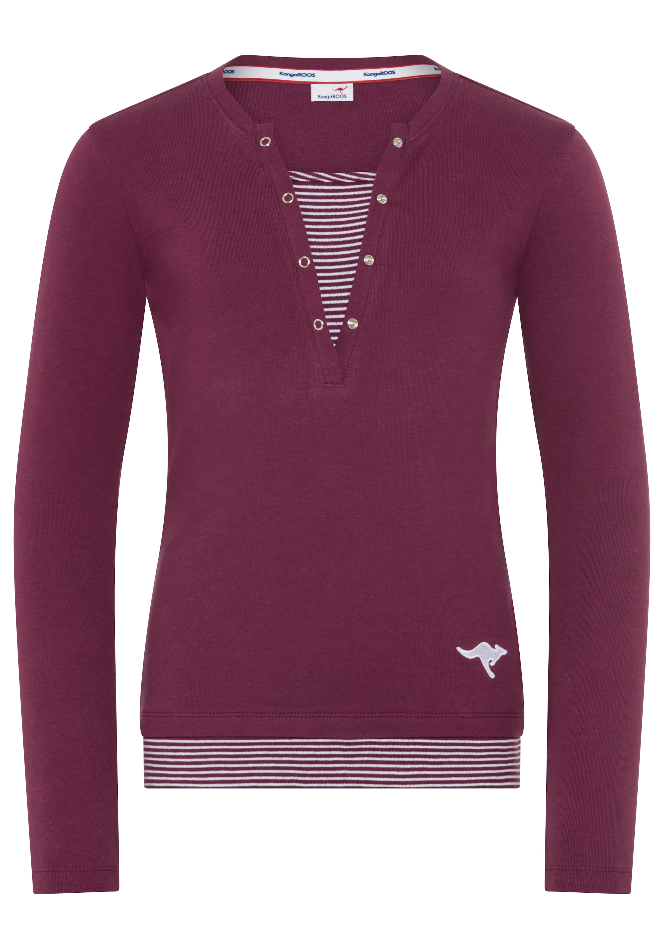 KangaROOS Langarmshirt »Ripp-Shirt in Lagenoptik mit KangaROOS Logo-Stickerei« Shirt mit modischen Auschnitt-Details