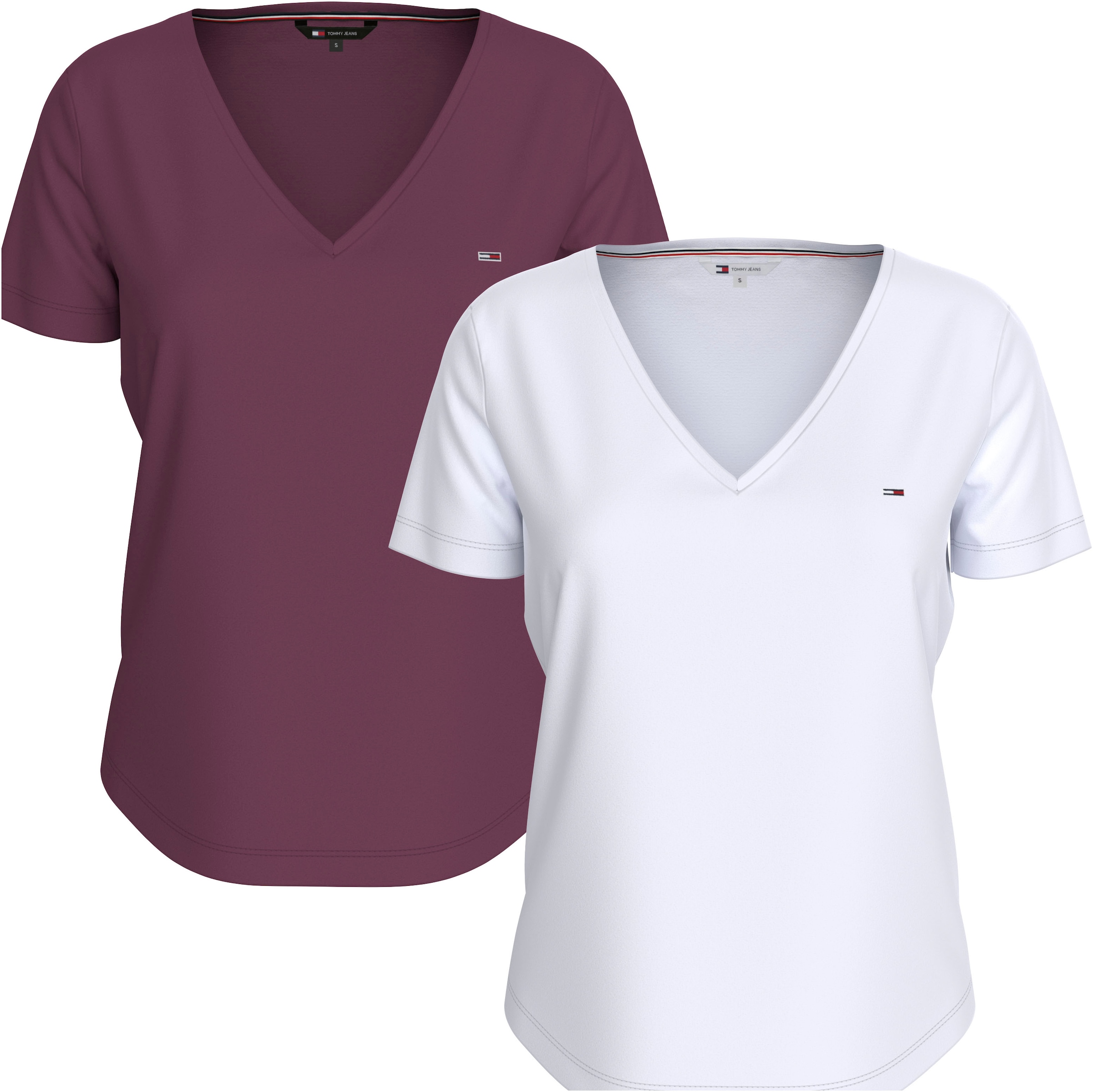 Tommy Jeans V-Shirt »TJW 2PACK SLIM SOFT V NECK TEE«, (Packung, 2 tlg., 2er-Pack), in Basic Optik mit Tommy Jeans Markenlabel