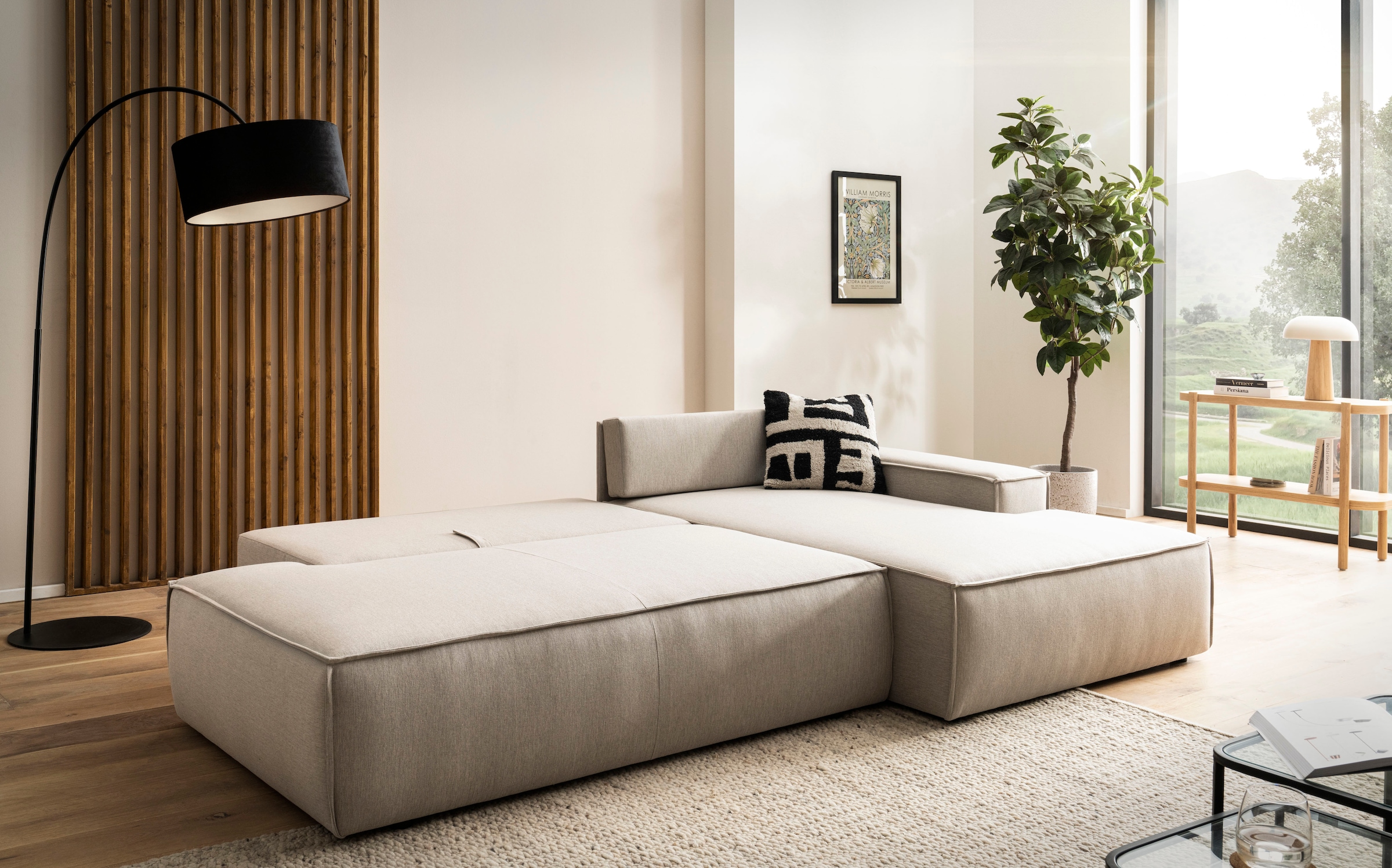 Home affaire Ecksofa »SHERWOOD, Schlafsofa in L-Form offen (275cm), Cord, Leinenoptik«, Schlaffunktion und Bettkasten, Kedernaht, hoher Sitz- & Liegekomfort