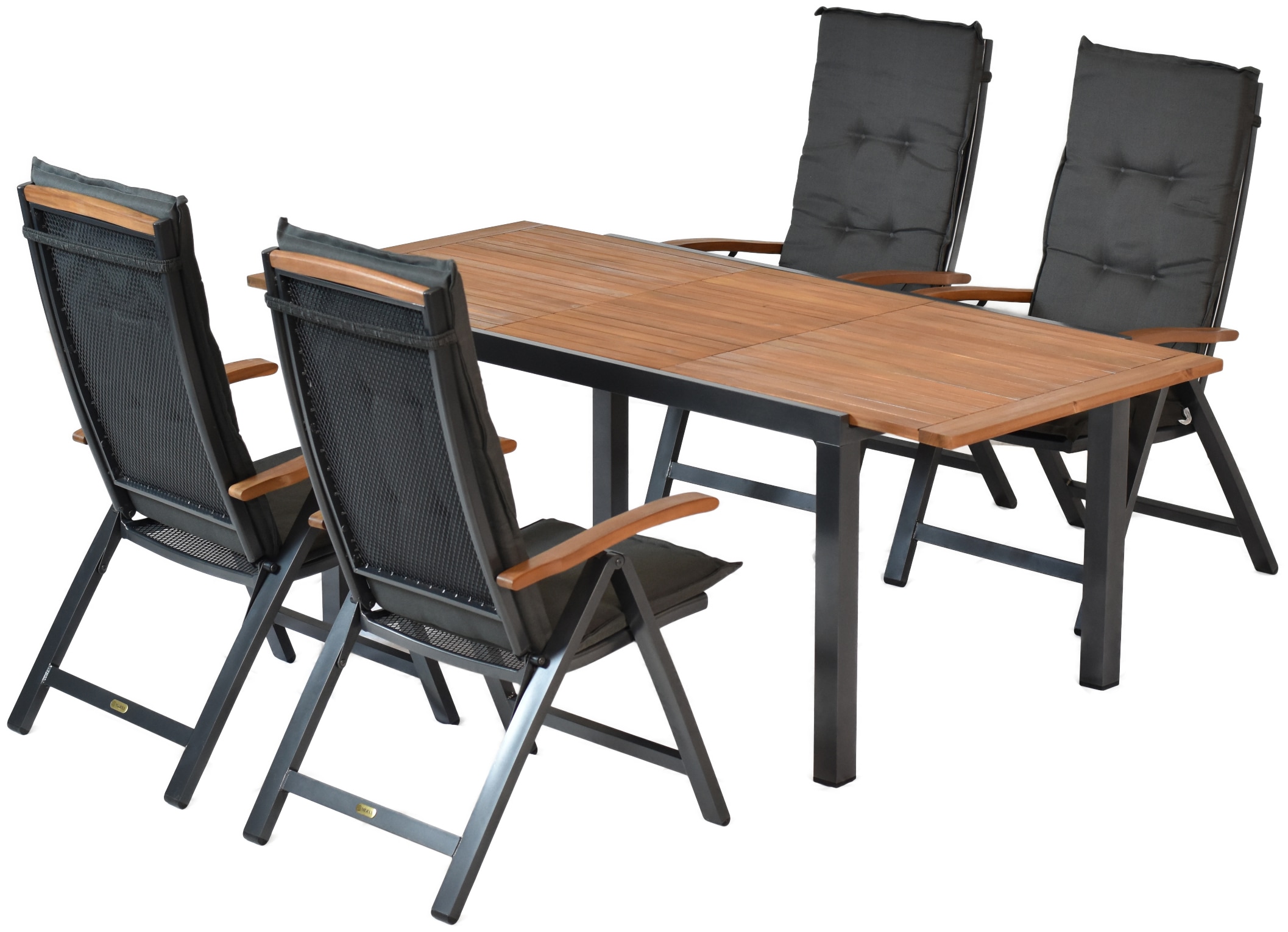 MERXX Garten-Essgruppe "Tilos" 5 Stk. tlg. 4 Klappsessel mit ausziehbarem Tisch