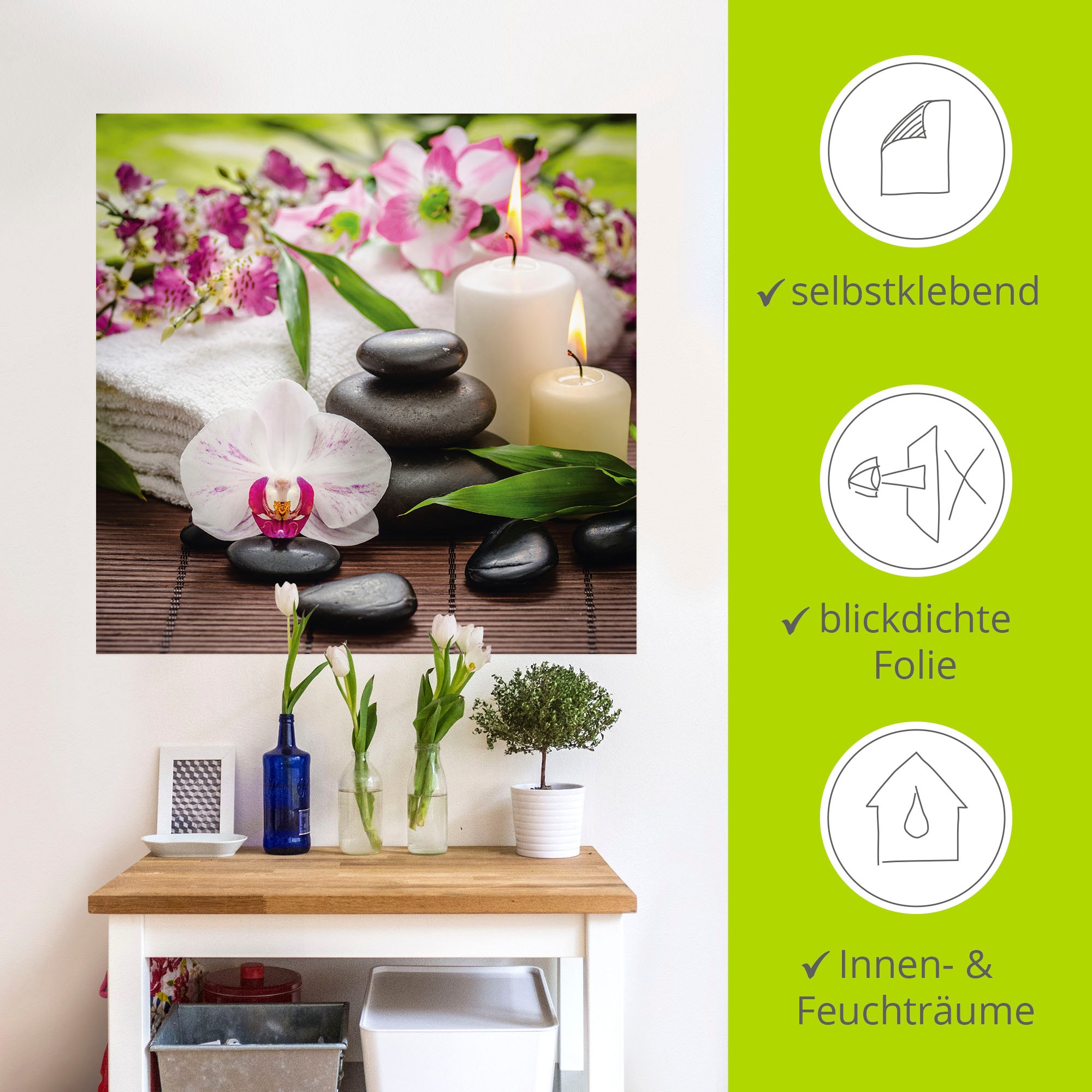 Artland Wandbild »Spa Orchideen Bambus Kerze«, Zen Bilder, (1 St.), als Alubild, Outdoorbild, Leinwandbild, Poster, Wandaufkleber
