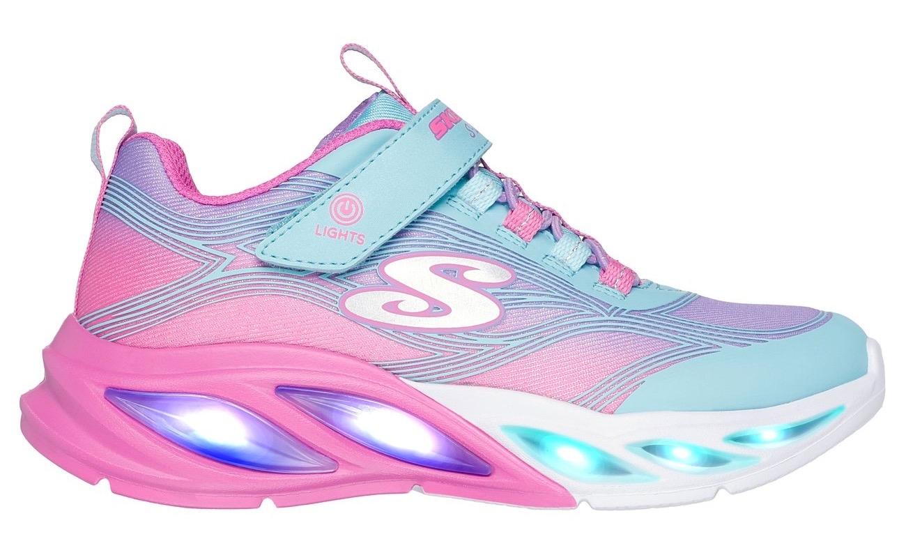 Skechers Sneaker »COSMIC GLOW LIGHTS«  Klettschuh mit Glitzer, Größenschablone zum Download