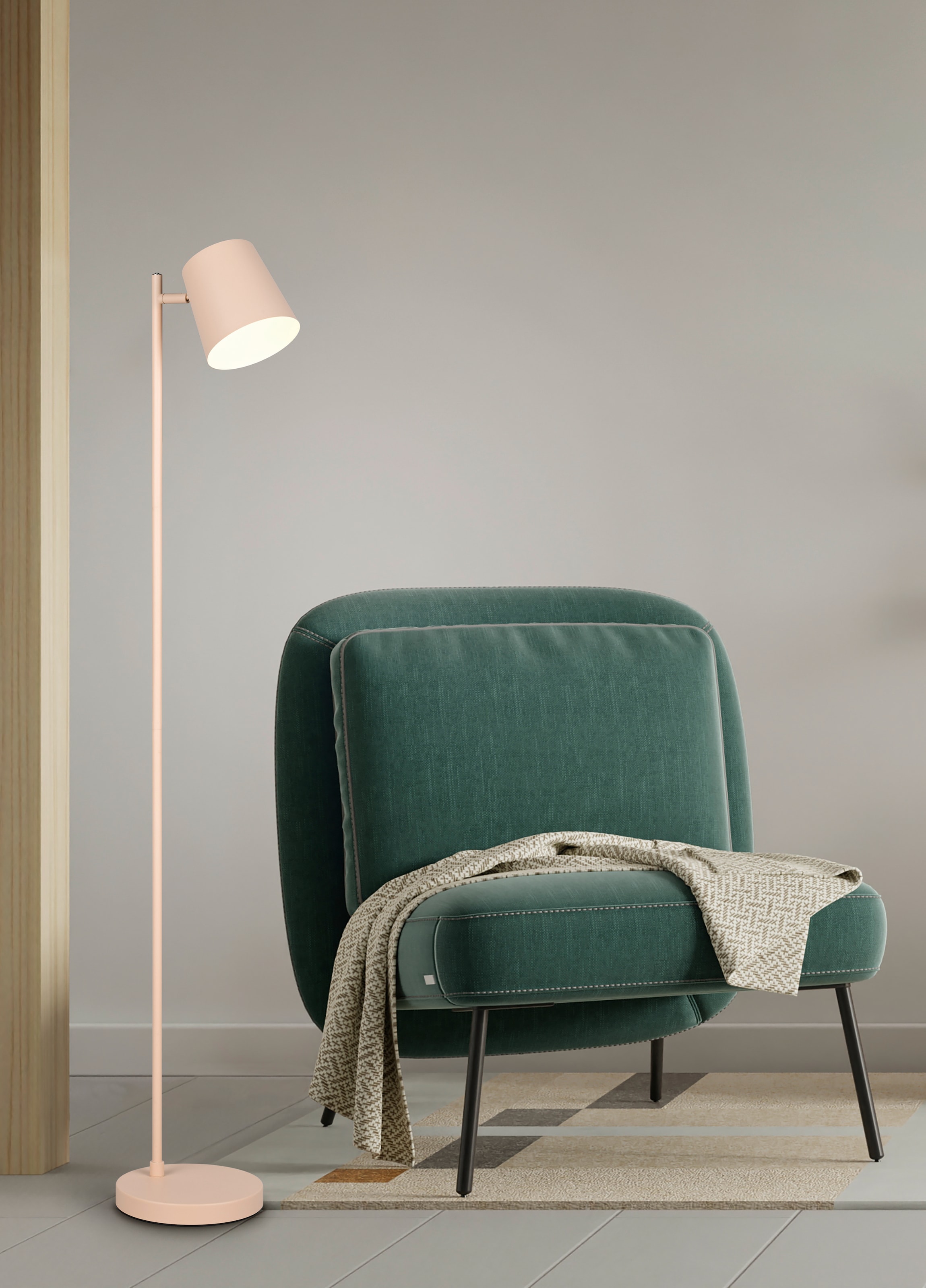 REALITY Leuchten LED Stehlampe »BLAKE, Akku Stehleuchte Indoor, mit USB-C Lade-Anschluss, Höhe 125 cm« LED-Board 1 Stk. Warmweiß Ø 20cm, mit 4-fach Touchdimmer, Leuchtenkopf schwenkbar, 4,5W 350 Lm