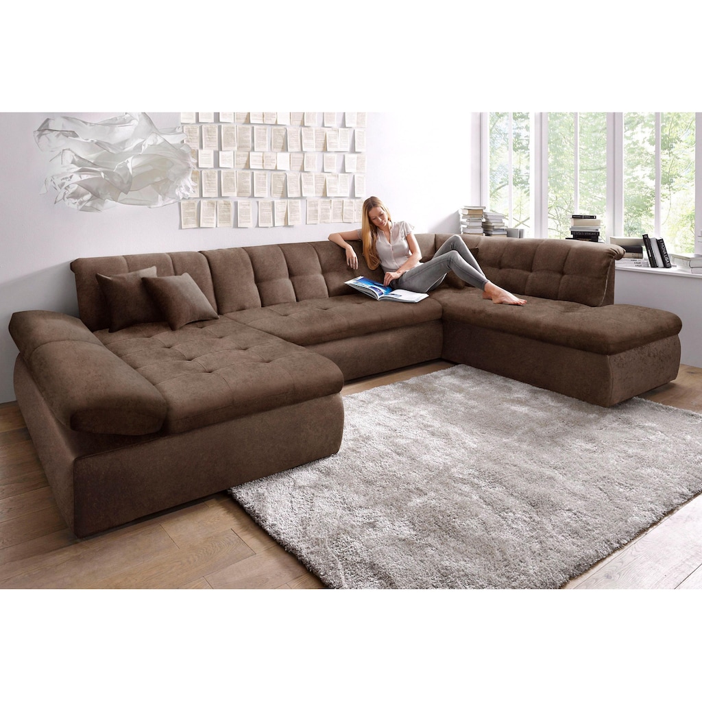 DOMO collection Wohnlandschaft »NMoric im XXL-Format, B/T/H: 353/216/80 cm, incl. Zierkissen U-Form«