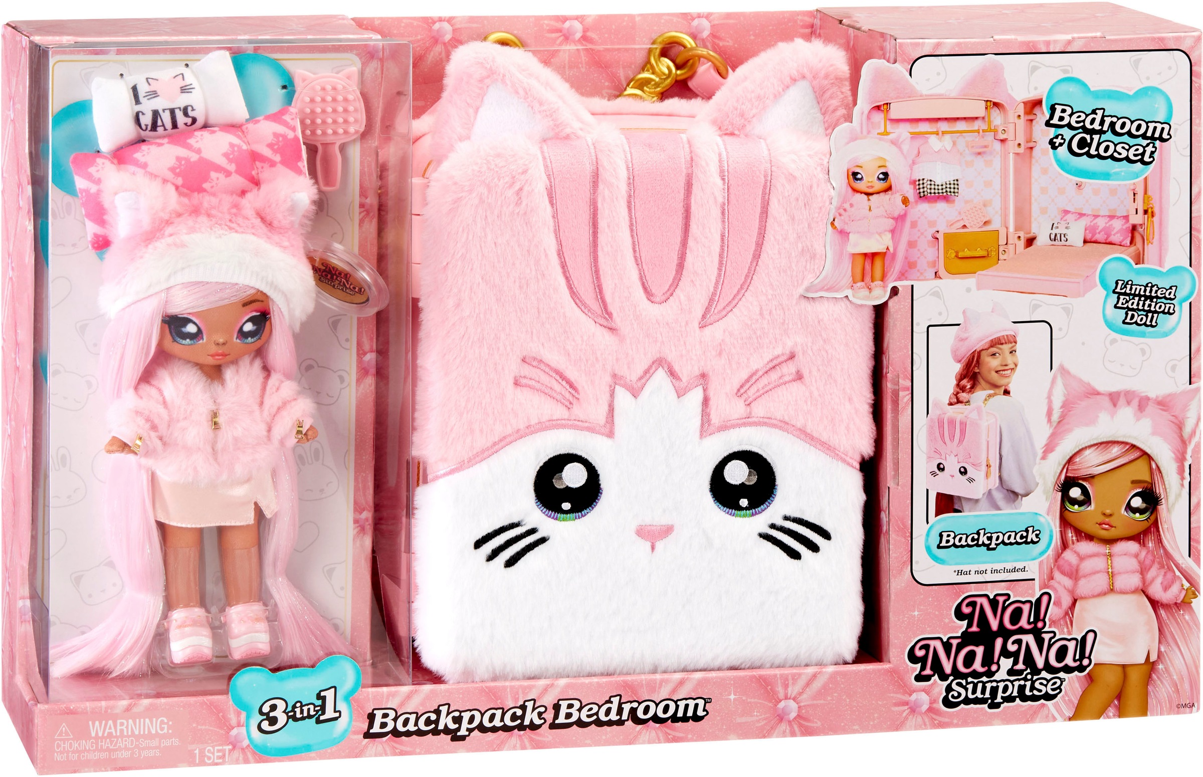 MGA ENTERTAINMENT Puppenmöbel »3in1 Backpack Bedroom Series 3 Playset - Pink Kitty«, Na!Na!Na! Surprise