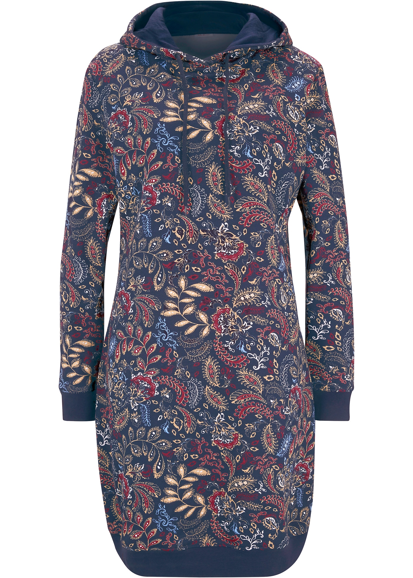 bonprix Sweatkleid mit Kapuze, aus Baumwolle, lockere Passform, mit Tunnelzug