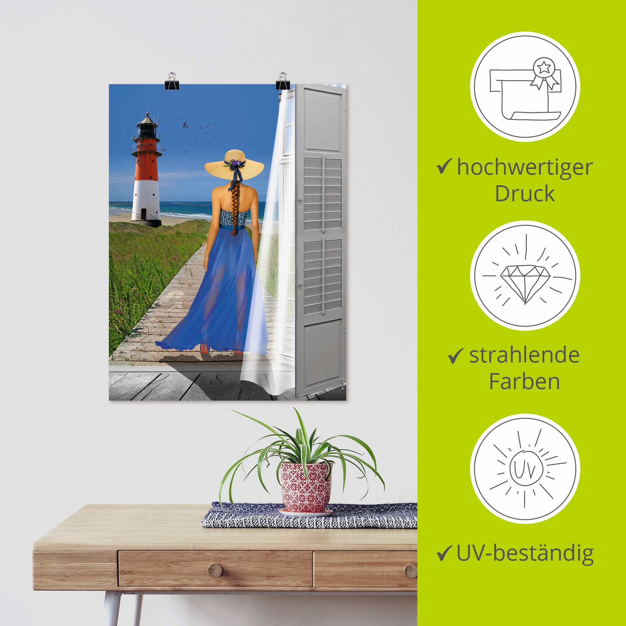 Artland Poster »Urlaub am Meer« Frau 1 Stk. tlg. als Poster, Wandaufkleber in verschied. Größen