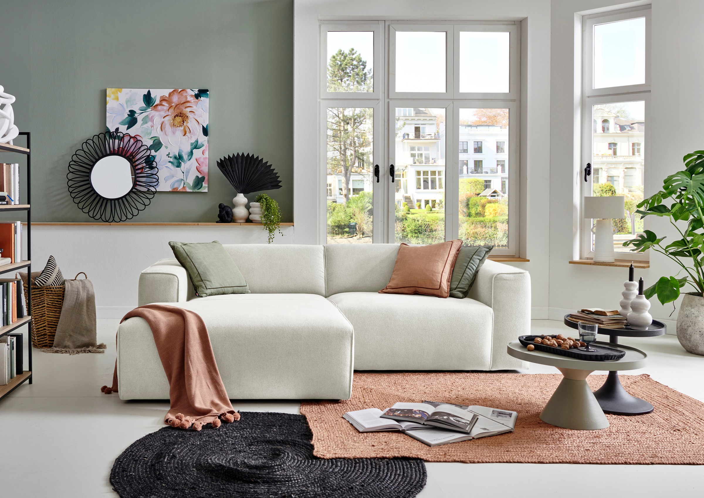 andas Ecksofa »Noord mit Kedernaht, Breite 234 cm«, Cord, Struktur, Webstoff, mit Wellenunterfederung, Massivholzrahmen