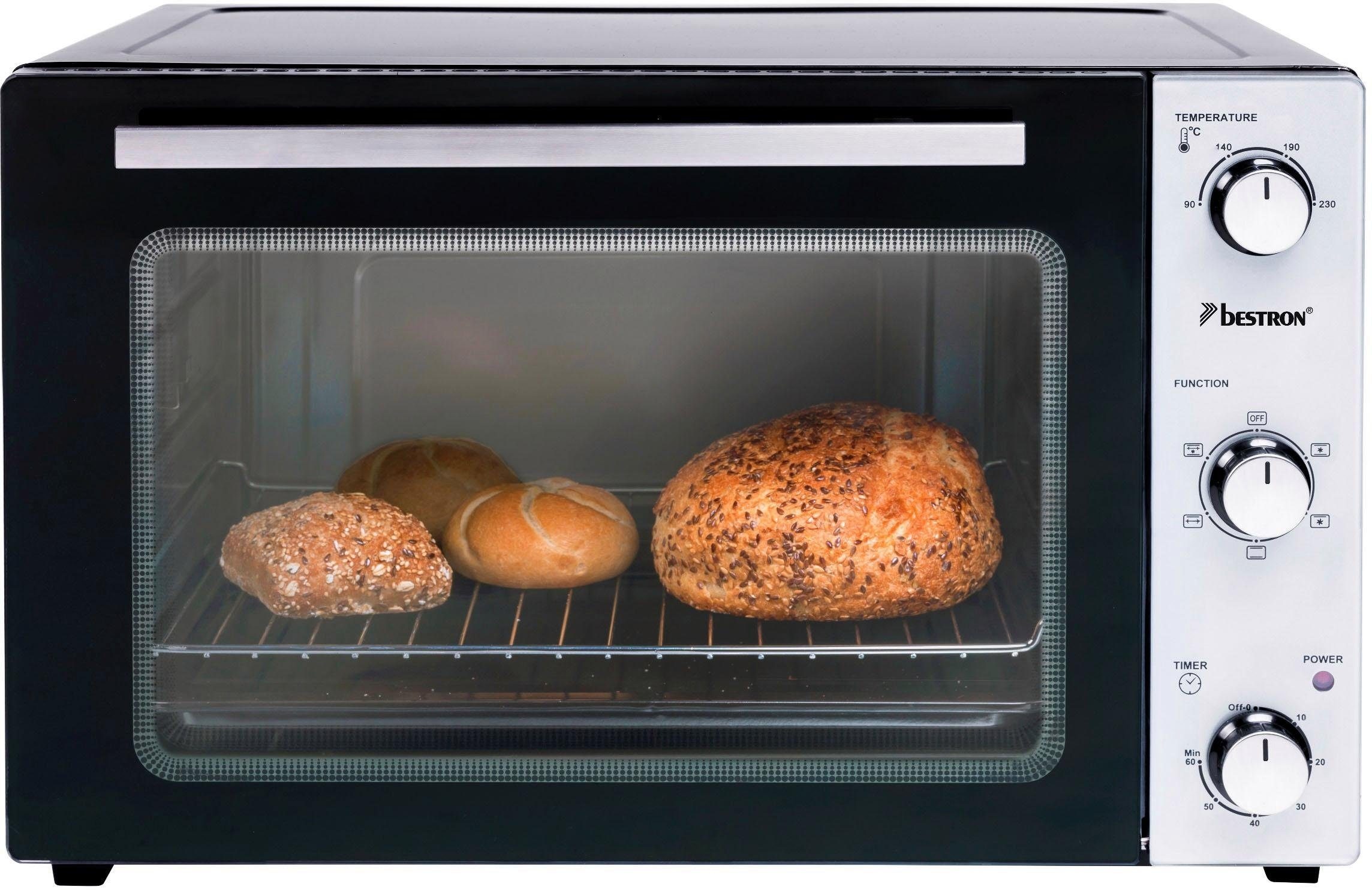 bestron Minibackofen »AOV55, 2-in-1 Gerät«, mit Drehspieß, Edelstahl,  Schwarz mit 3 Jahren XXL Garantie